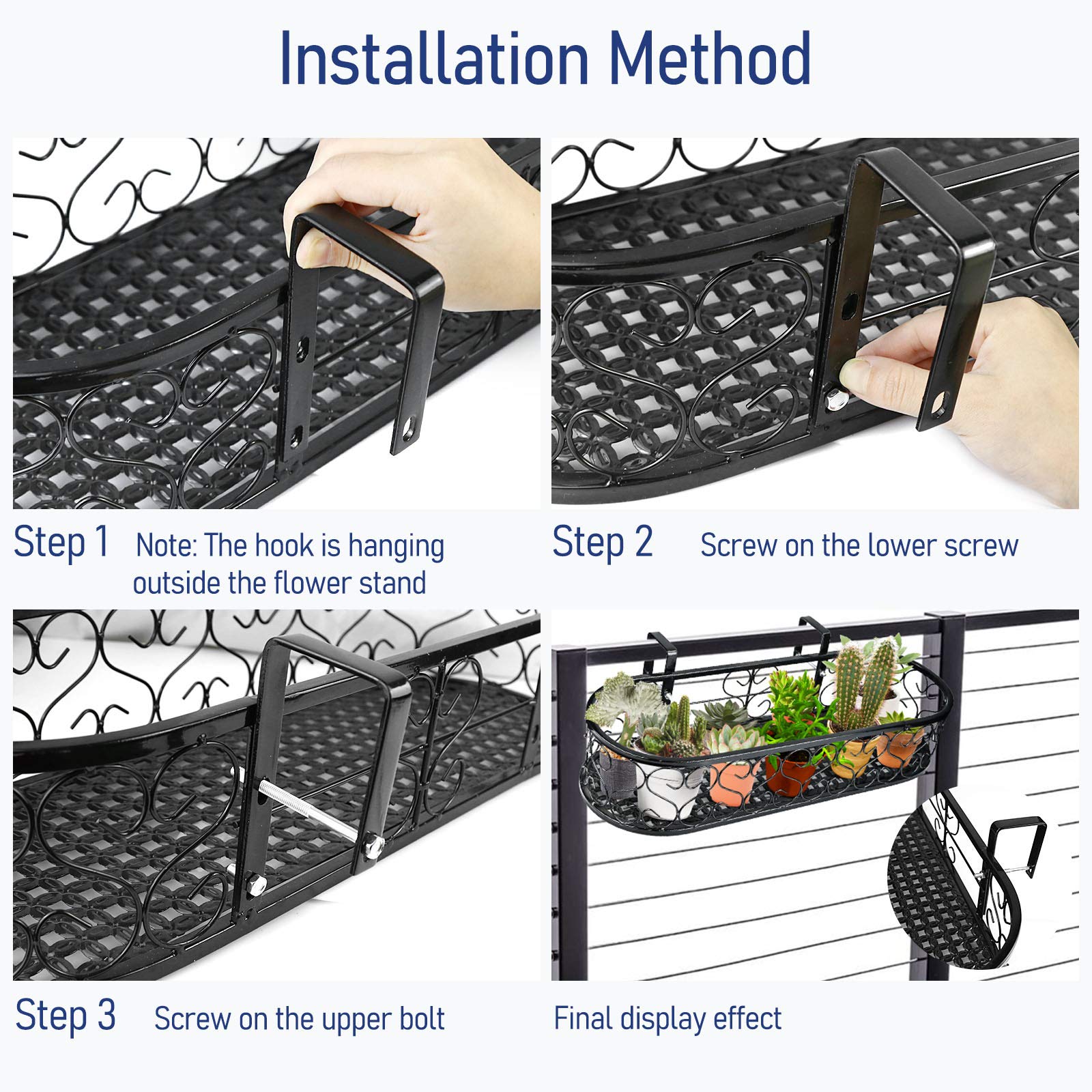 Balcony Flower Pot Stand - Metal Hanging Railing Shelf for Outdoor Plants | Perfect for Deck, Patio & Garden Decor