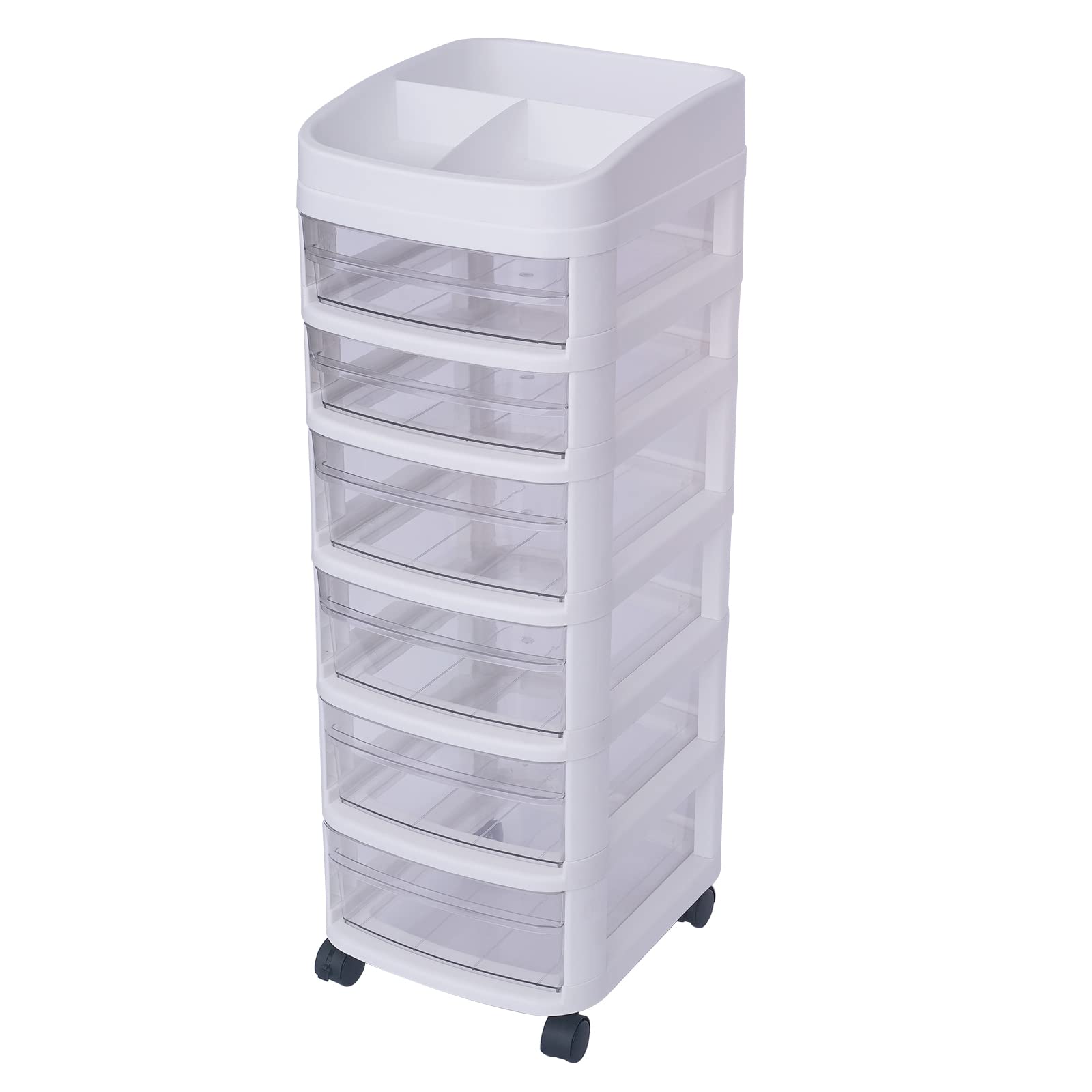 6-Drawer Rolling Storage Cart with Wheels - Plastic Organizer for Crafts, Office, Vanity, Bathroom & Bedroom | Portable Mobile Storage Solution for Home Organization & Workspace Efficiency