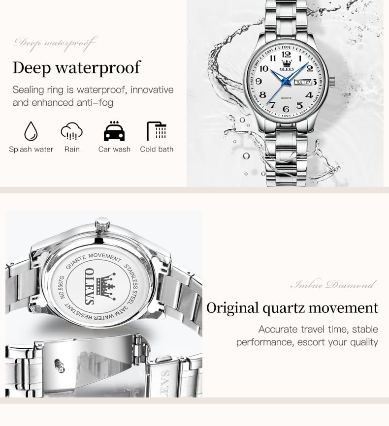 OLEVS Women's Watch - Stainless Steel, Quartz, Waterproof for Daily Wear