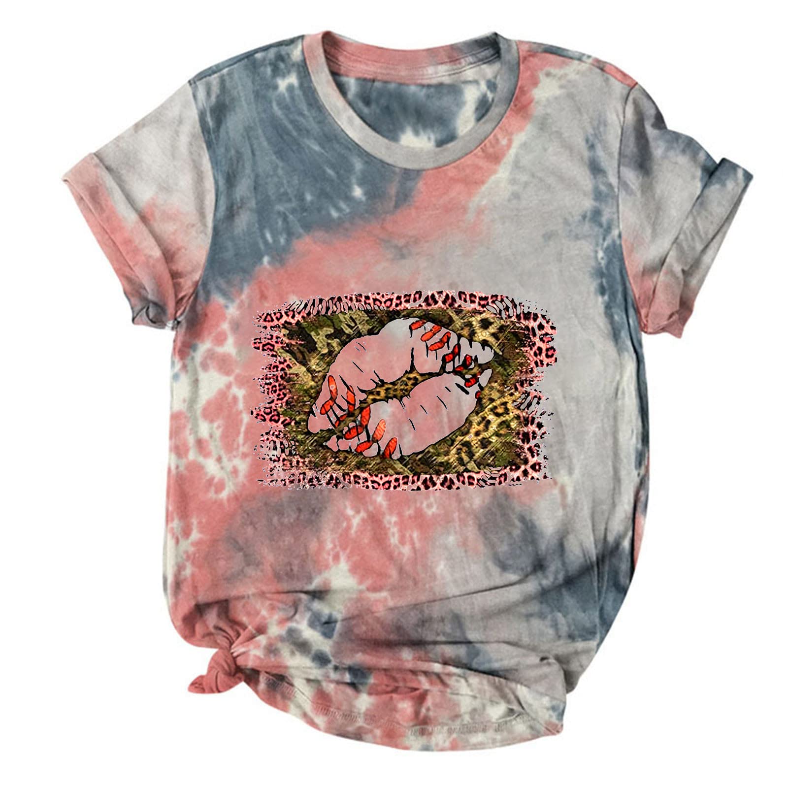 Vintage Women's Tie Dye Short Sleeve T-Shirt - Gothic Skull Print Crewneck Tee for Casual Summer Wear | Trendy Graphic Blouse for Streetwear, Music Festivals & Gothic Fashion