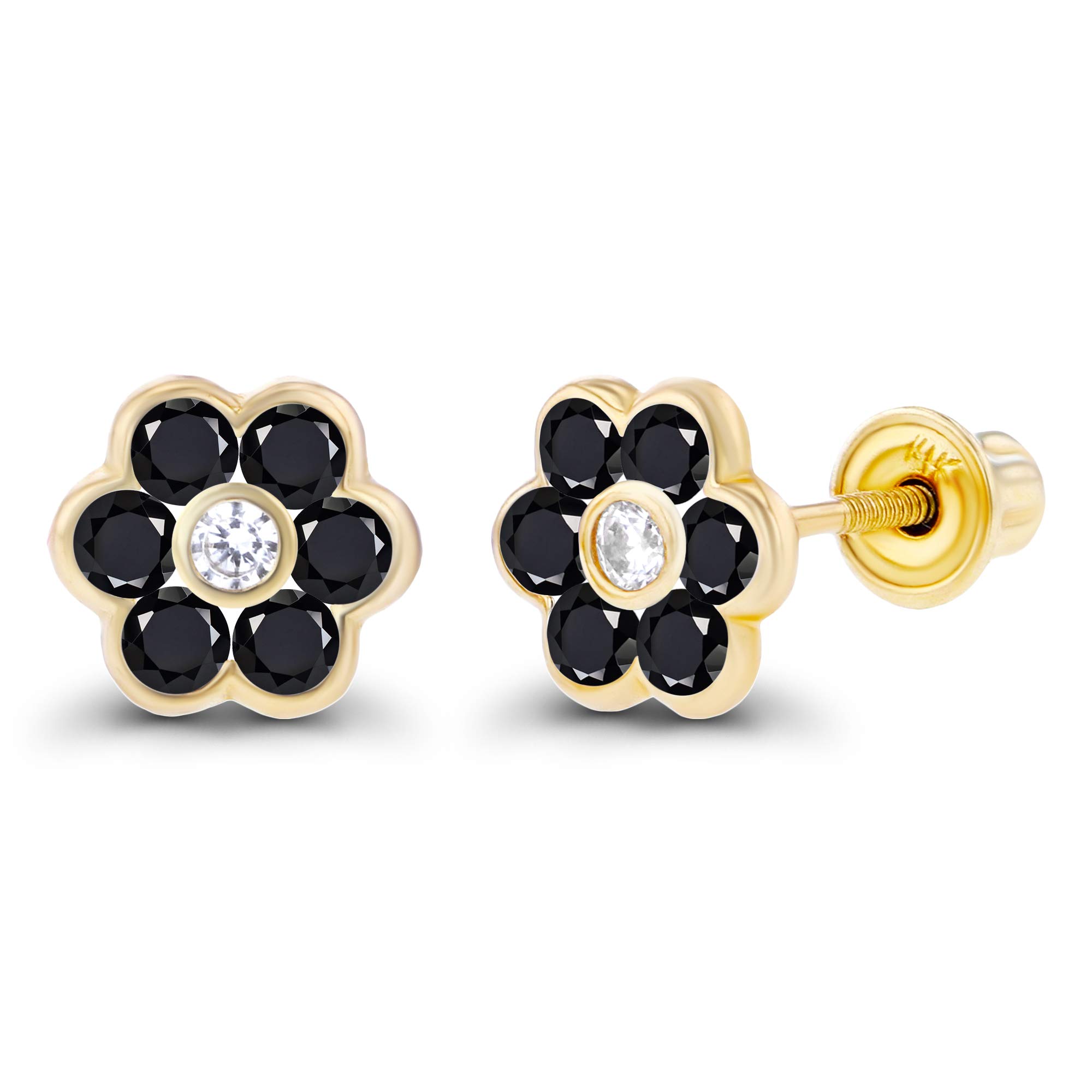 14K Solid Gold 6mm Natural Birthstone Screwback Stud Earrings for Women | 1.75mm Birthstone with 1.25mm Created White Sapphire Halo | Elegant Screwback Earrings for Women and Girls | Perfect for Birthdays, Anniversaries, and Special Occasions