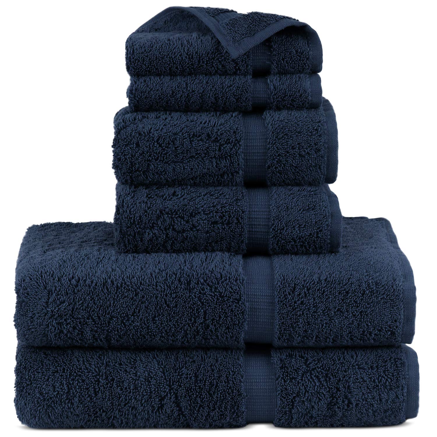 Premium 100% Turkish Cotton Bath Towel Set - 6 Piece (Navy Blue) | Ultra Soft & Absorbent | Luxury Spa, Beach & Home Use