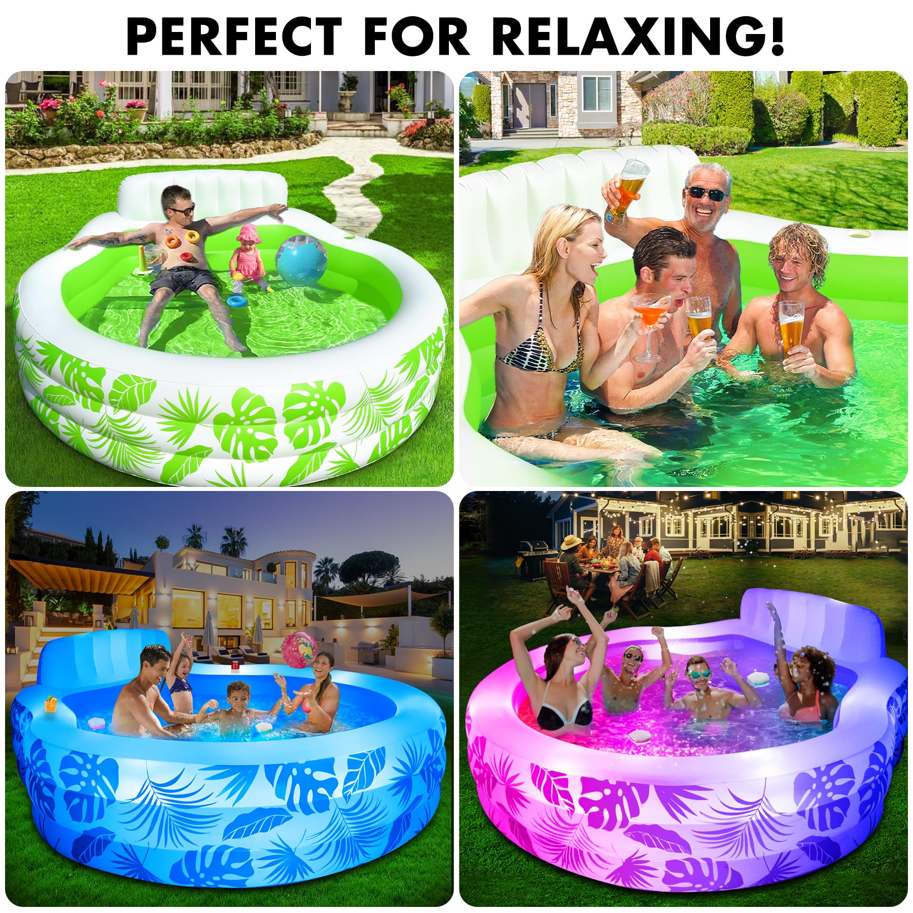 **Inflatable Pool with LED Lights, 90