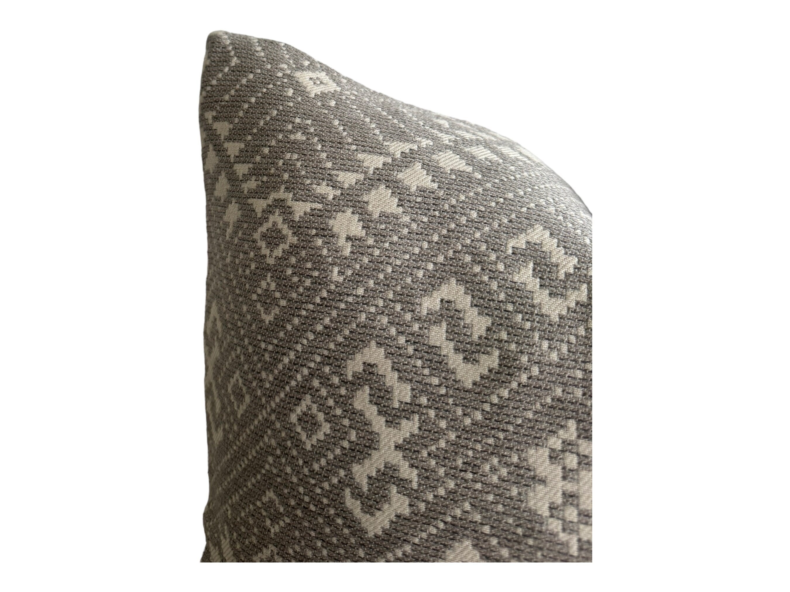 Handwoven Ikat Outdoor Pillow Cover - Gray & White Bohemian Design - Water-Resistant & UV-Protected - Perfect for Patio, Garden & Poolside Decor