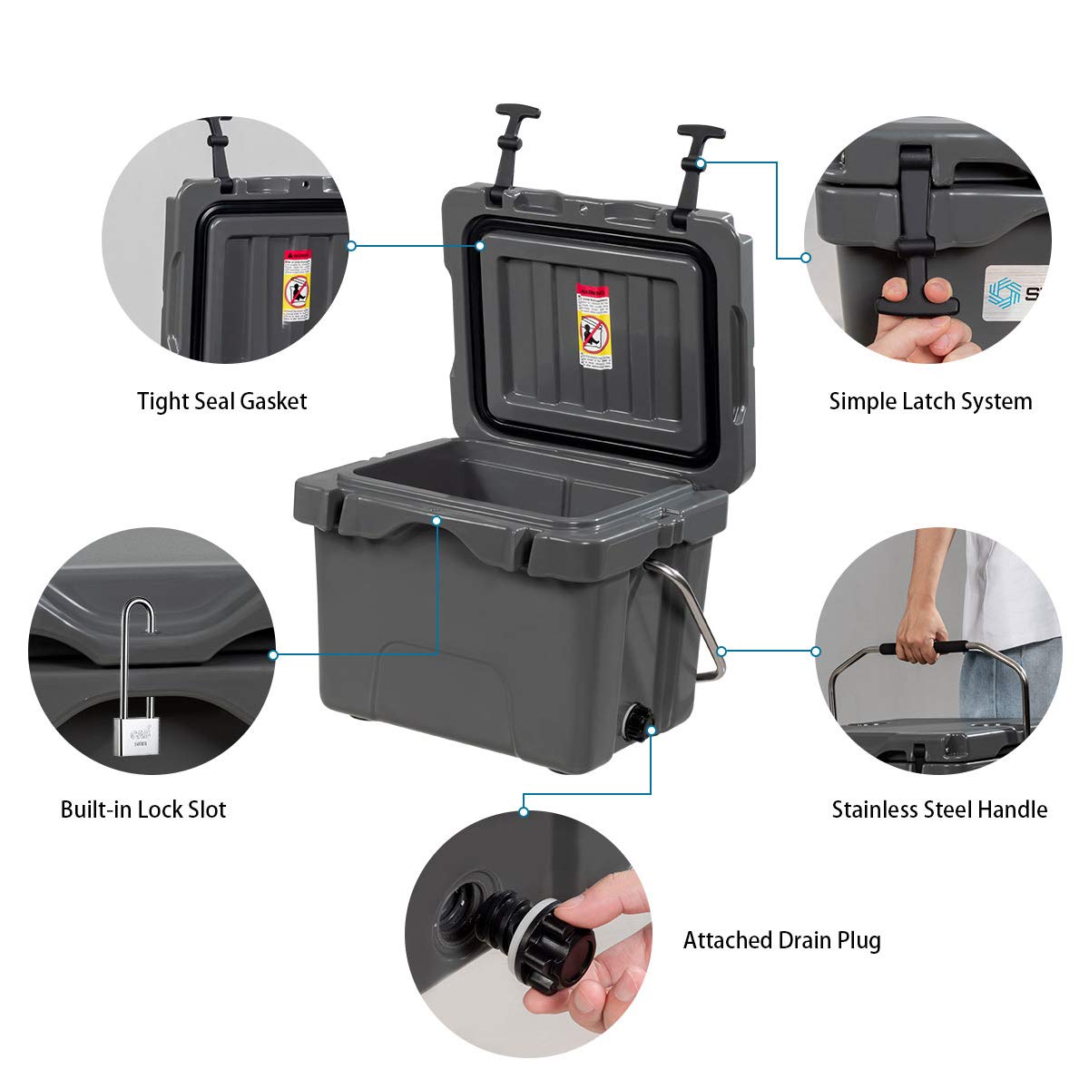 Goplus 16 Quart Cooler - 24-Can Capacity Insulated Ice Chest with 2 Cup Holders, 3-5 Days Ice Retention, Portable Cooler Box for Camping, Fishing, Picnics, Beach Trips & Outdoor Adventures