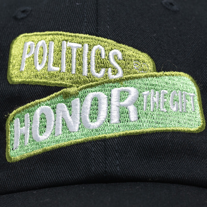 Honor The Gift x Politics Block Dad Hat - Black Baseball Cap for Men & Women - Perfect for Casual Wear, Street Style & Outdoor Activities