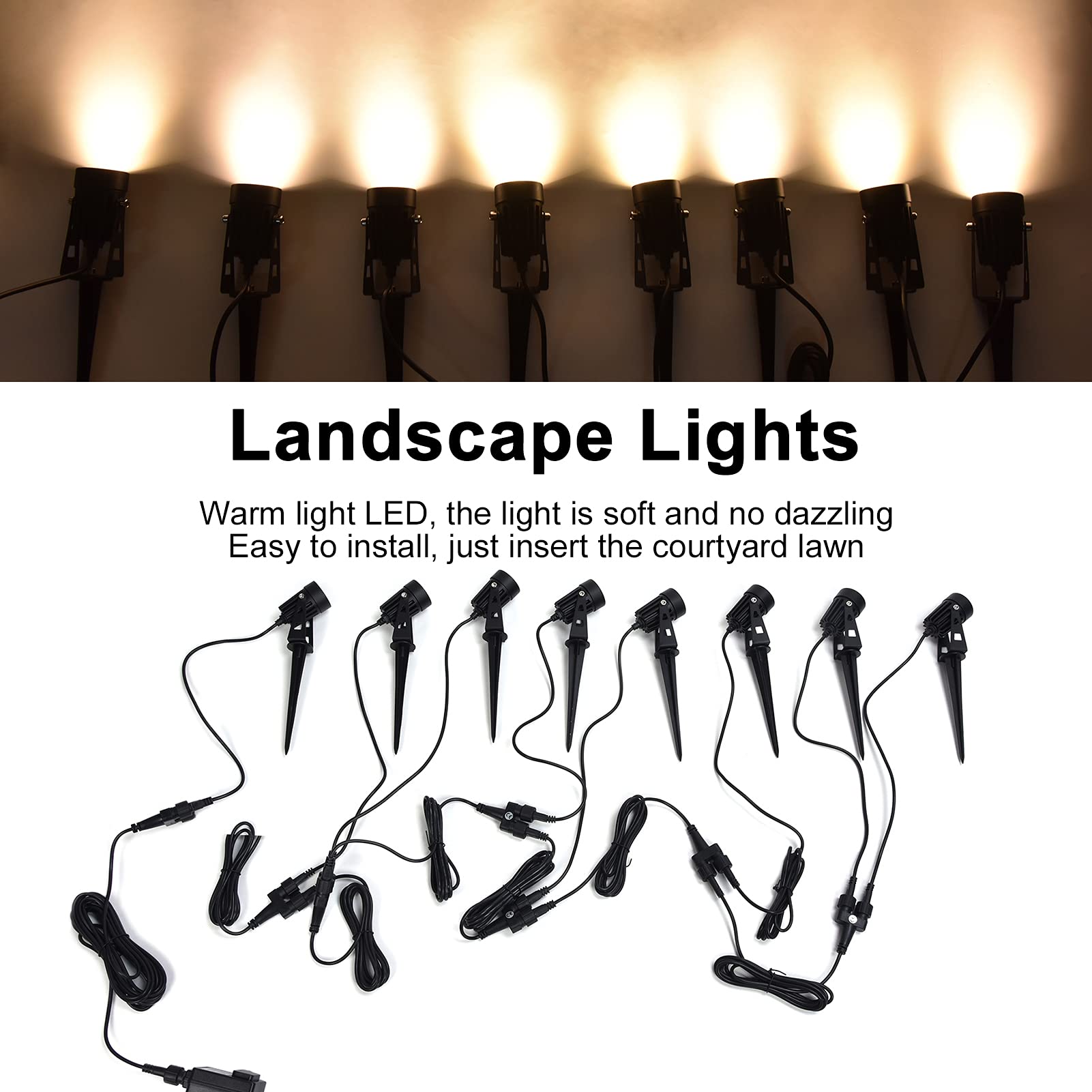 Hilitand 8Pcs LED Garden Lawn Lamp Warm White Outdoor Landscape Lighting for Courtyard, Villa Pathway - IP65 Waterproof, 110V US Plug - Perfect for Backyard, Garden, Walkway & Driveway Decoration