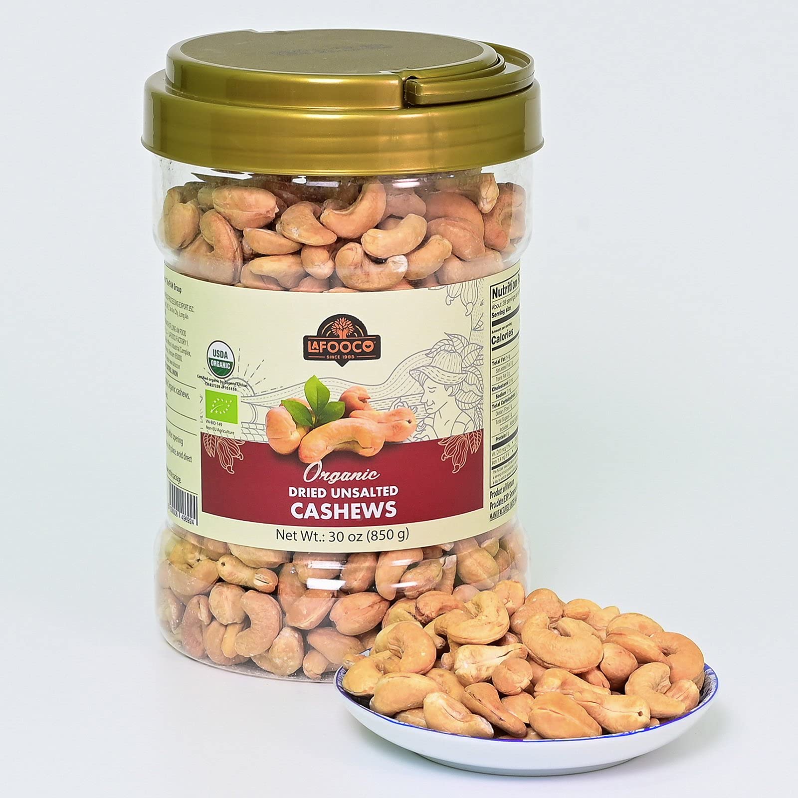 Organic Unsalted Roasted Cashews - Vegan Snacks for Gifts & Holidays (30 oz)