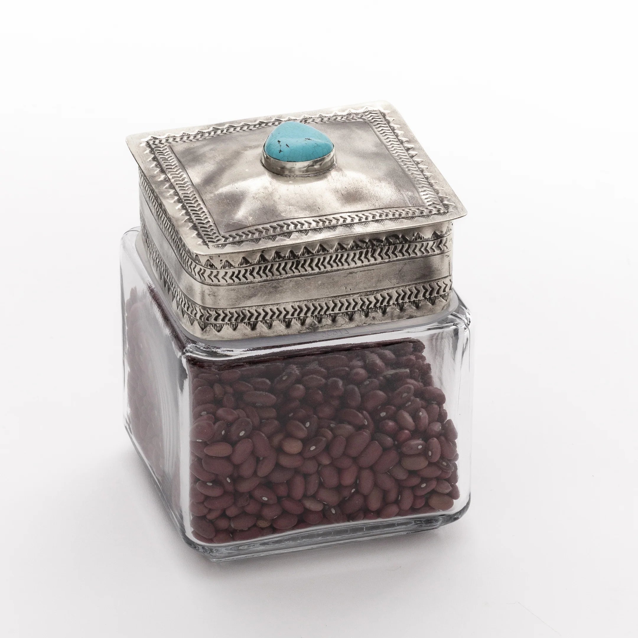 Authentic Turquoise German Silver Canister - Small Size | Elegant Home Decor & Jewelry Storage | Perfect for Kitchen, Bathroom & Vanity Organizing