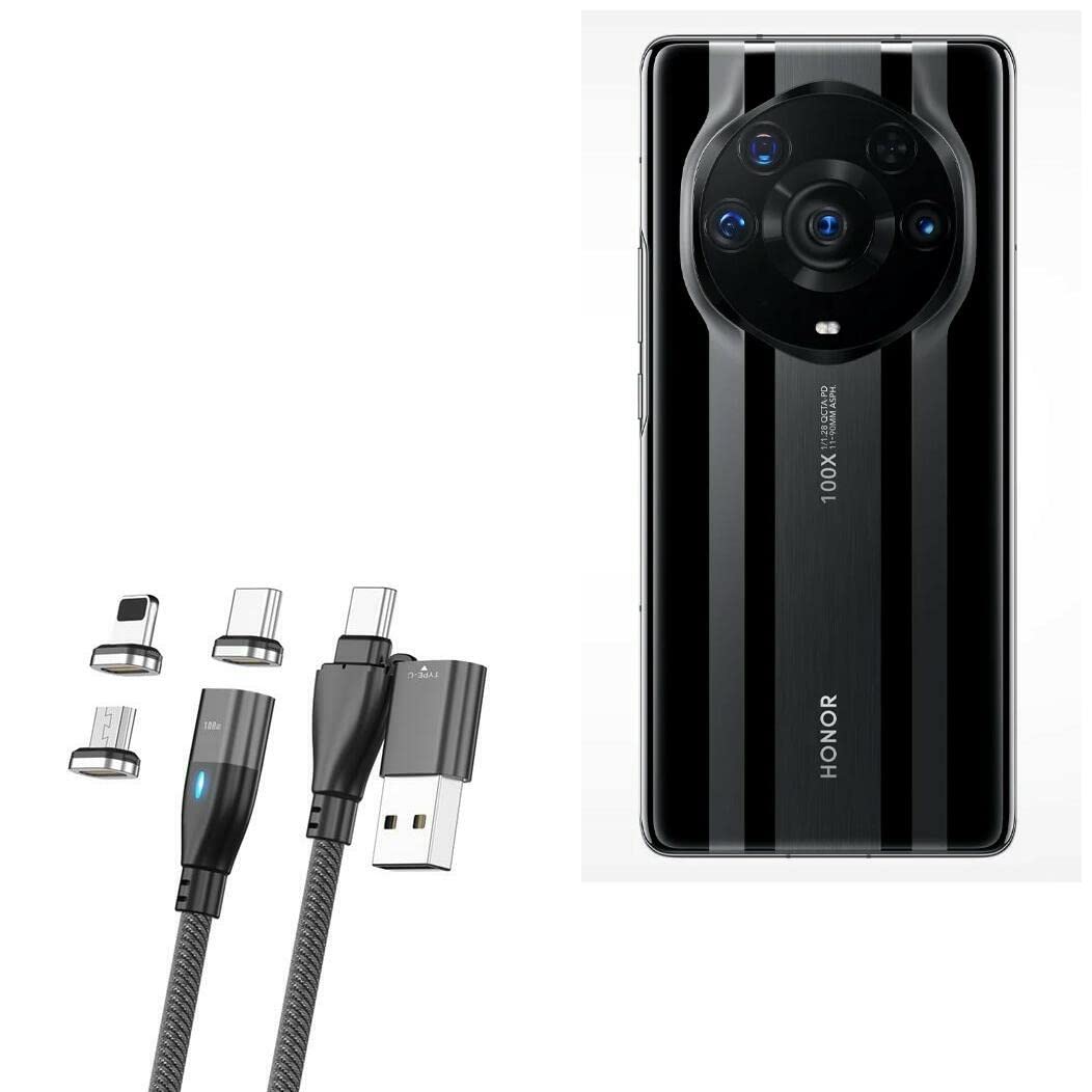 BoxWave MagnetoSnap PD 100W Fast Charging Cable - Compatible with Honor Magic3 Pro | USB-C & Micro USB Magnetic Charger | Perfect for Travel, Office & Home Use (Jet Black)