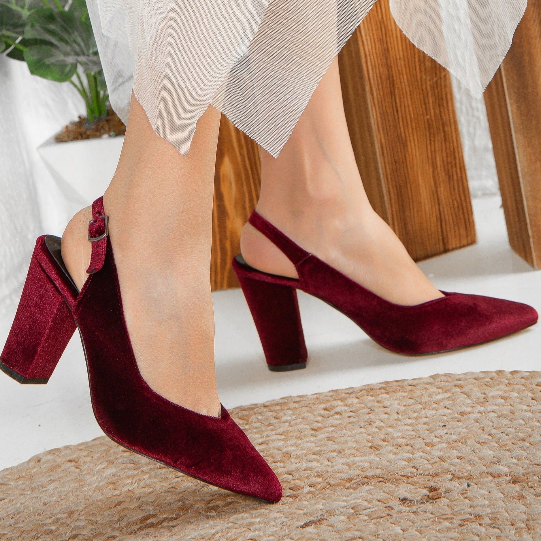 Emma Burgundy Slingback Shoes - Women's Comfortable Heels for Work & Party | Elegant Dress Pumps for Office, Wedding & Special Occasions