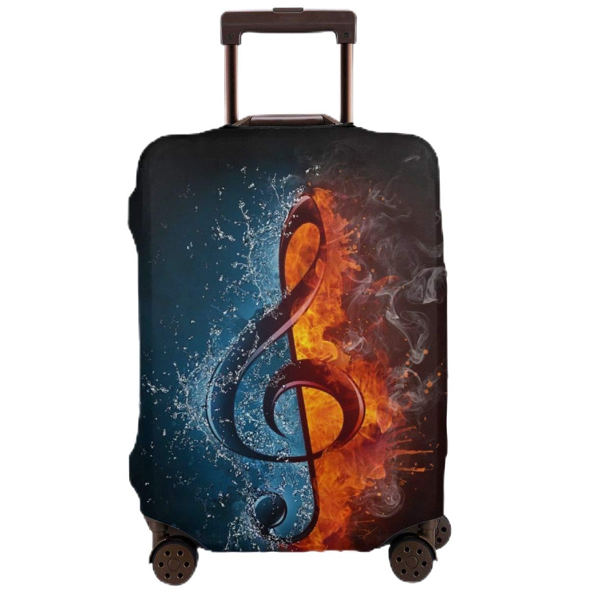 **Foruidea Waterproof Fireproof Luggage Cover with Music Notes Design - Elastic Suitcase Protector for 18-32 Inch Travel Bags (Small Fits 18”-21”) - Washable & Durable for Airplane, Train, and Bus Travel**