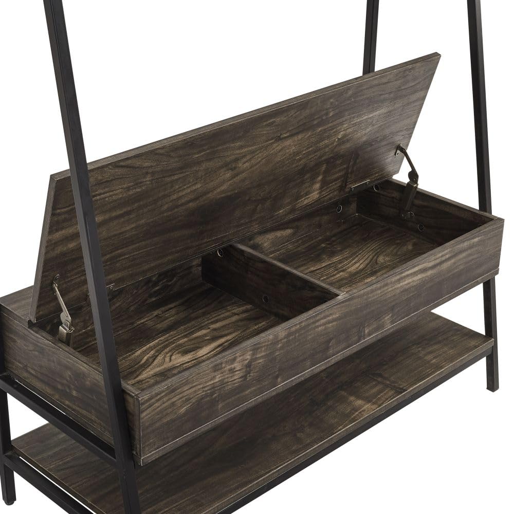 Crosley Jacobsen Hall Tree with Storage Bench, Shoe Shelf & Coat Hooks - Brown Ash Entryway Organizer for Coats, Shoes & Home Decor
