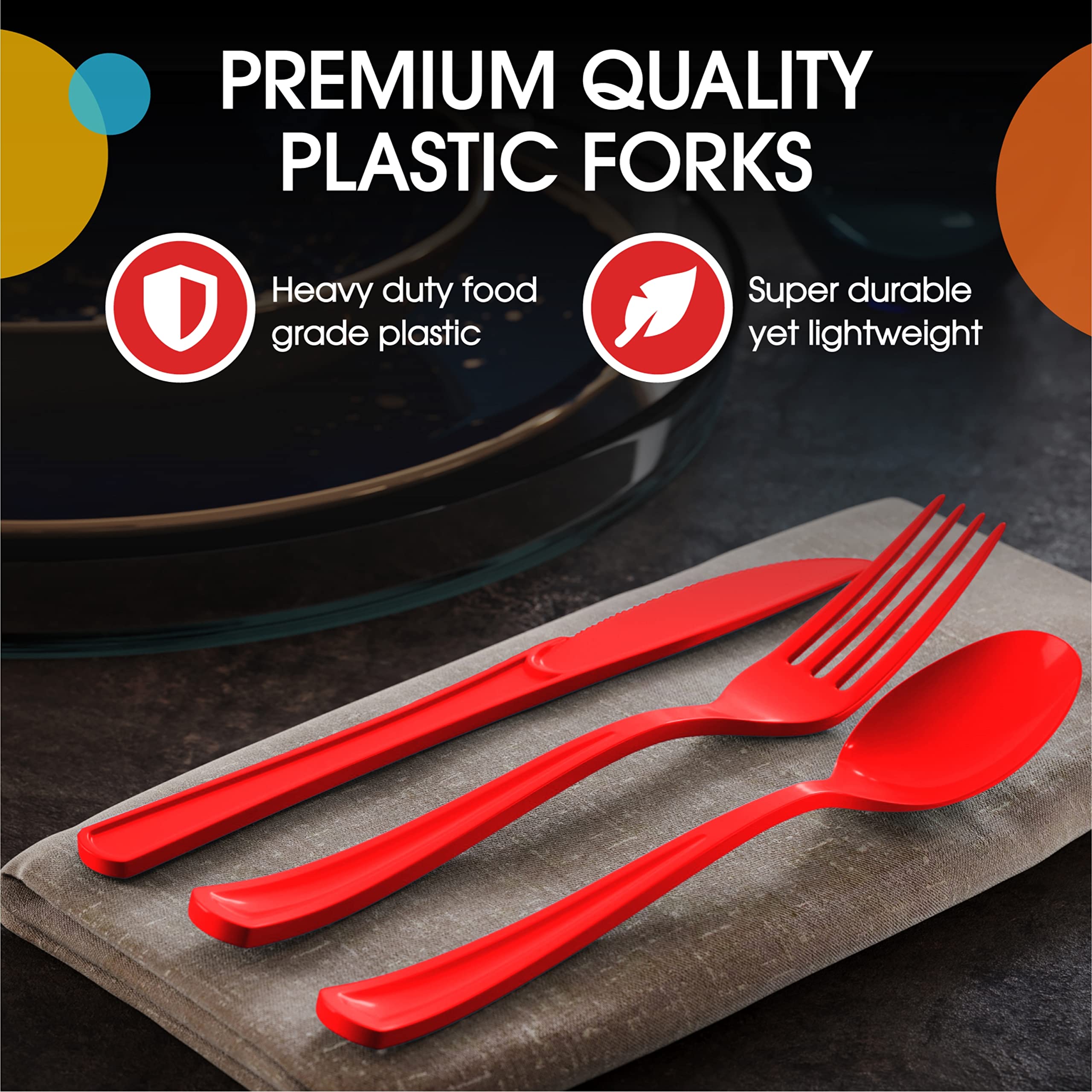 200-Pack Heavy Duty Red Plastic Forks - Disposable Cutlery Set for Parties, Picnics, BBQs & Events - Durable Flatware for Outdoor Dining & Catering