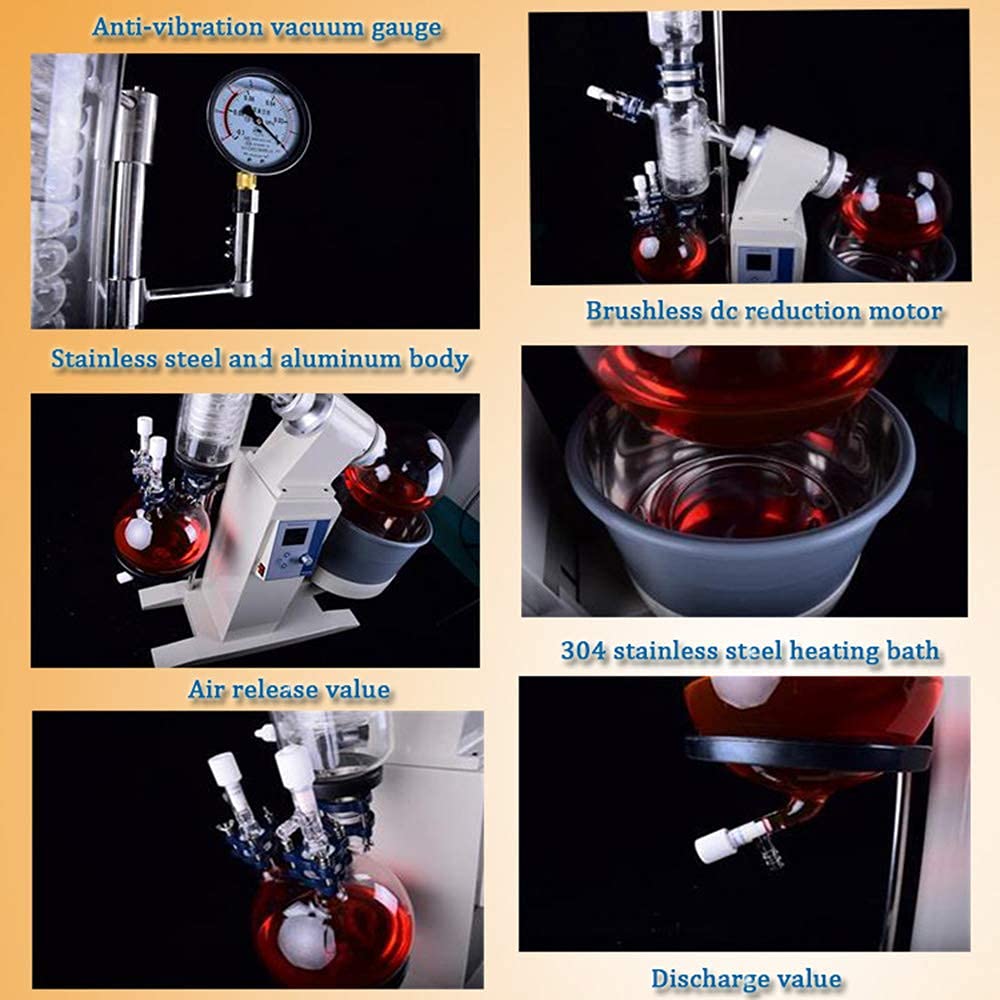5L Rotary Evaporator Kit - 110V Lab Distillation System with Vacuum Pump & Chiller for Solvent Recovery | Essential for Chemistry Labs, Essential Oil Extraction & CBD Processing