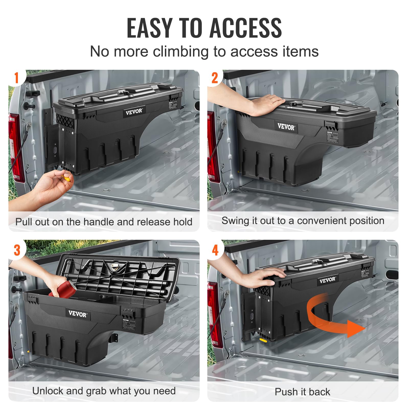 VEVOR Truck Bed Storage Box - Lockable Swing Case for Chevrolet Silverado 1500 & GMC Sierra 1500 (2019-2020) | Driver Side Wheel Well Tool Box | Waterproof Durable ABS Construction | Perfect for Camping Gear & Work Tools Organization