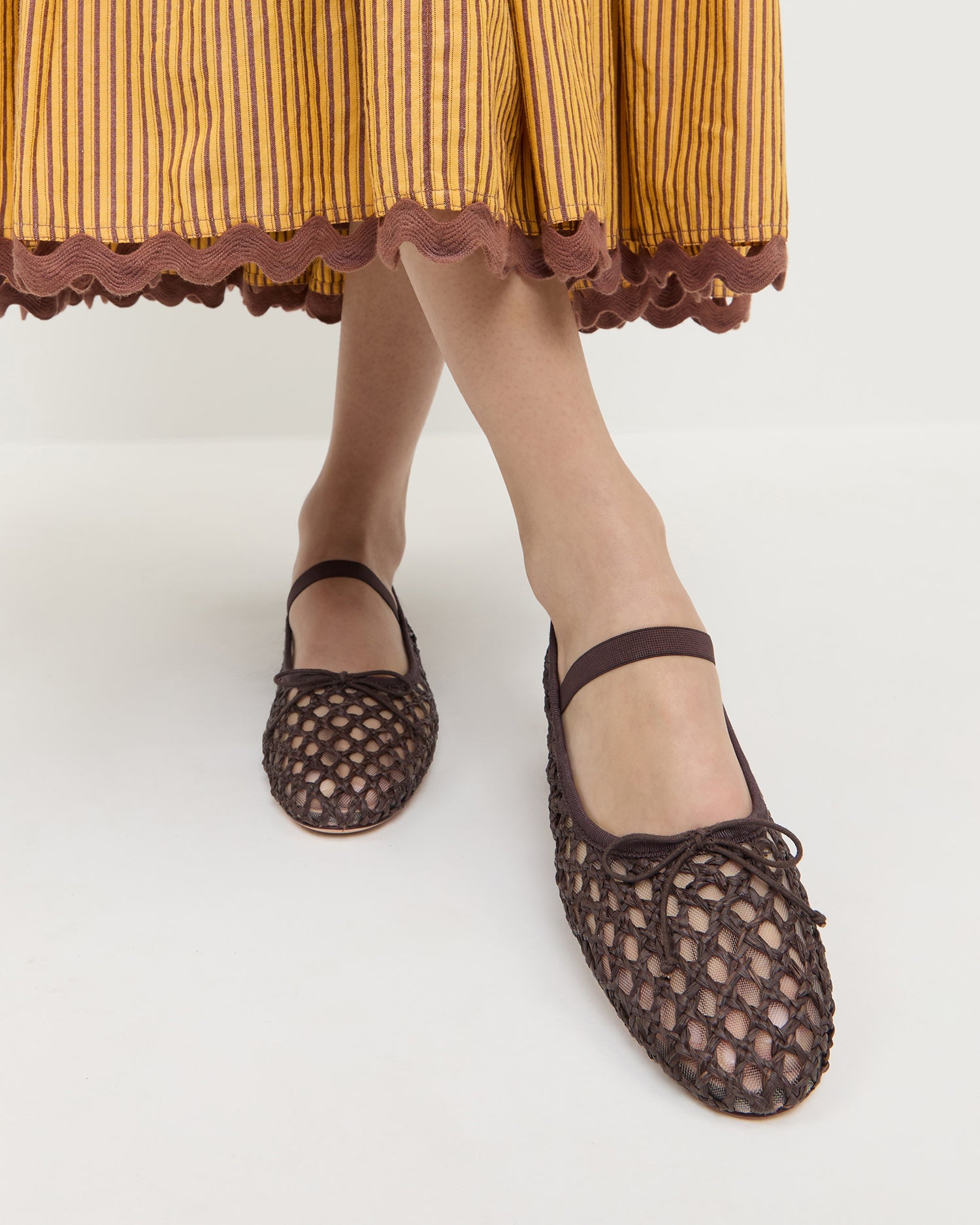 Leonie Chocolate Crochet Ballet Flats - Comfortable Women's Slip-On Shoes for Casual Wear, Office & Date Night
