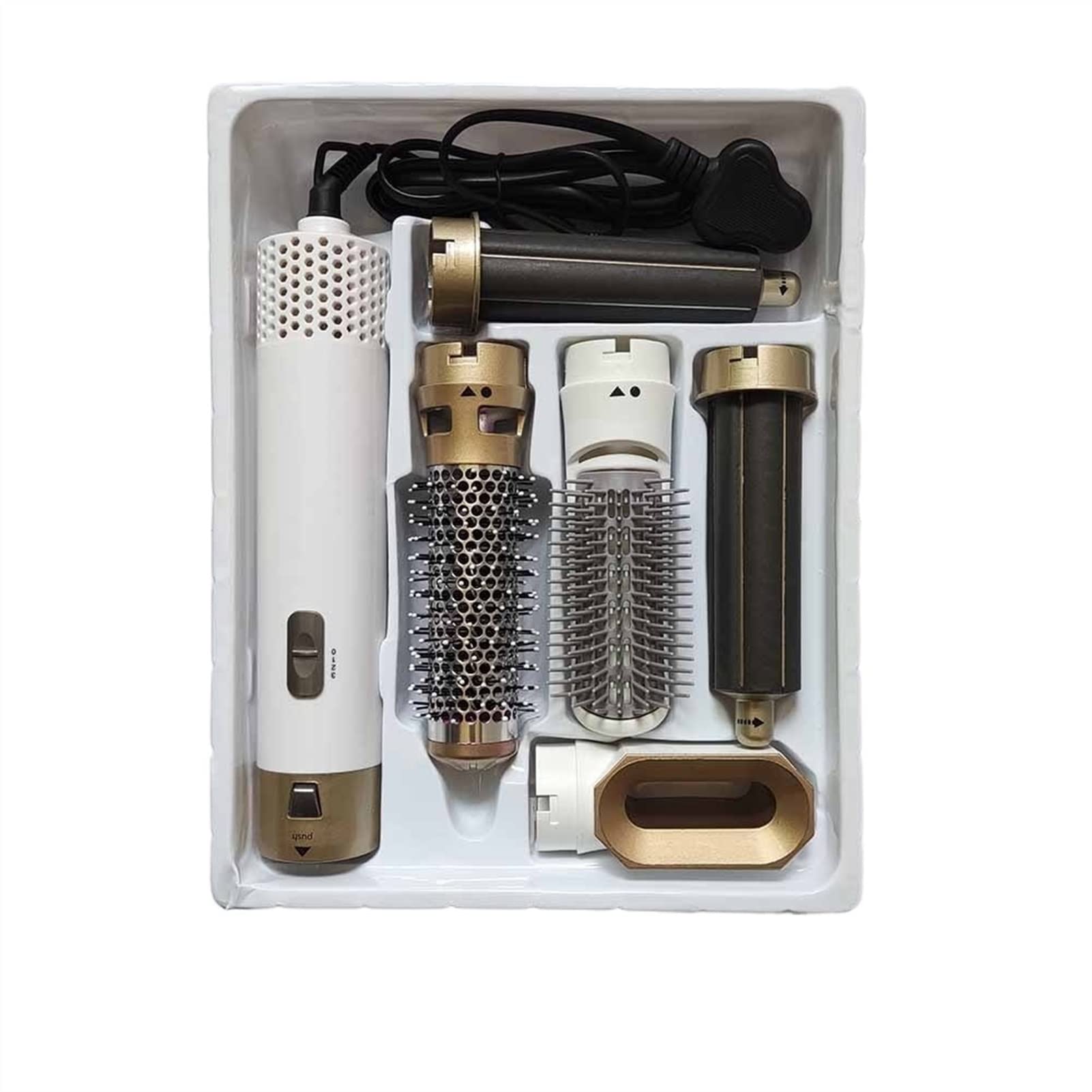 Tyfanag 5-in-1 Electric Hair Dryer Brush with Negative Ions - Blow Dryer & Styler for Smooth, Frizz-Free Hair (White Gold, UK Plug) - Perfect for Home & Salon Use