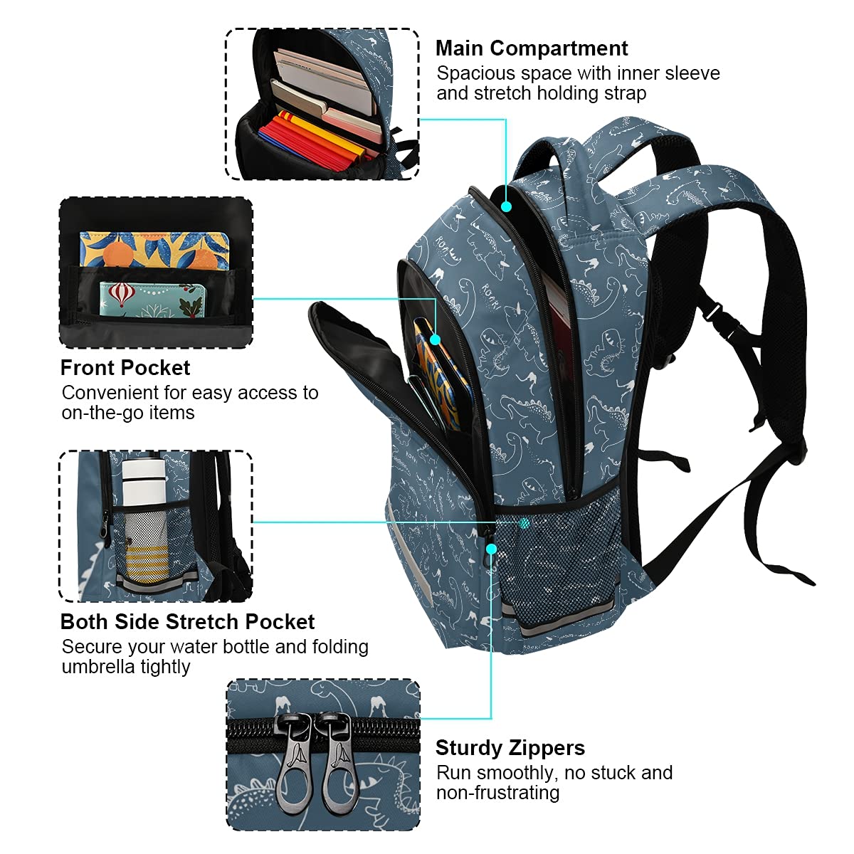 Durable Dinosaur School Backpack with Adjustable Chest Strap - Kids Laptop Backpack for Boys & Girls - Lightweight Travel & Hiking Rucksack - Perfect for School, Camping & Outdoor Adventures