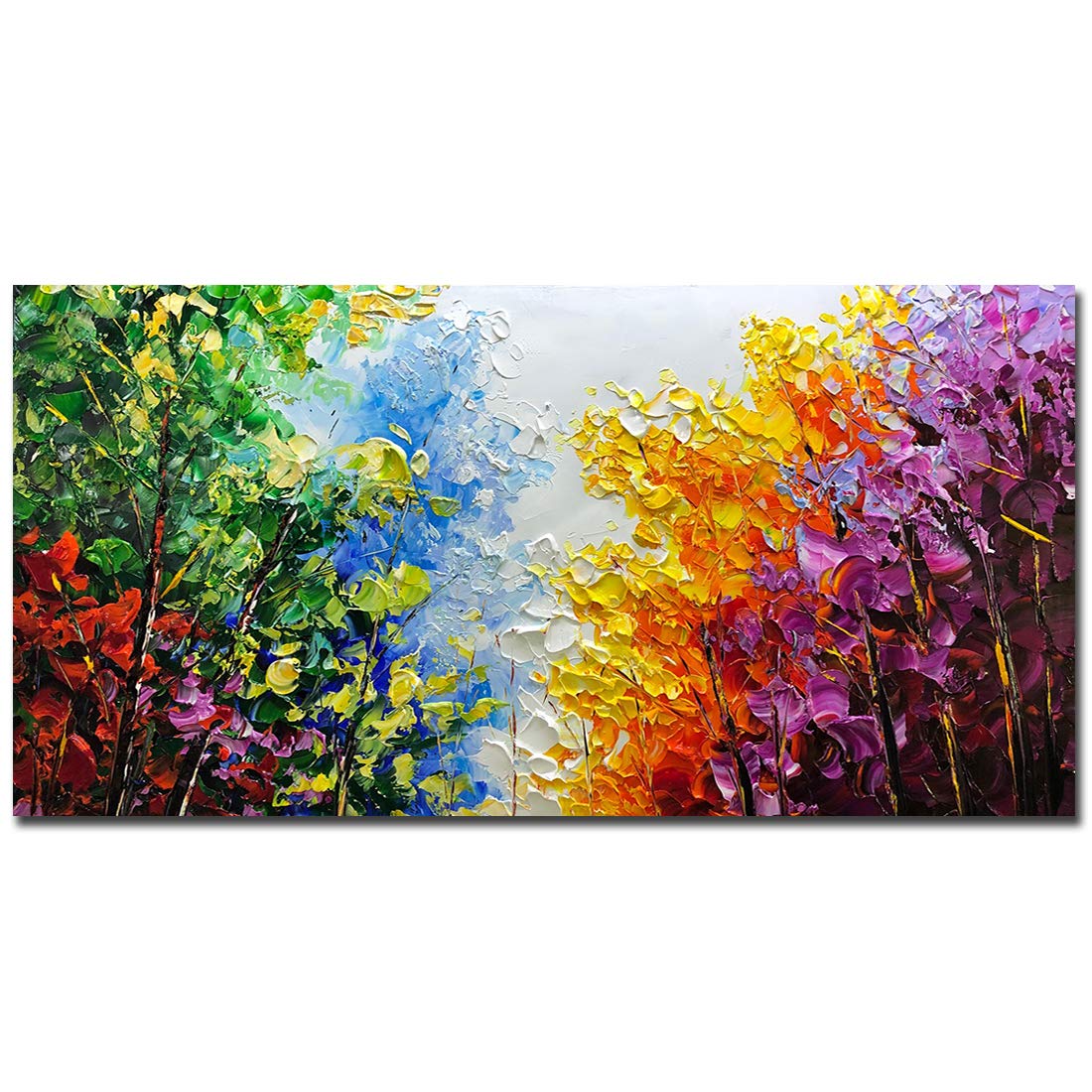 V-inspire Art 30x60 Inch Modern Abstract Oil Painting on Canvas - Hand Painted Bright Color Tree Wall Art for Living Room & Bedroom Decor - Ready to Hang - Perfect for Home, Office & Gift Giving