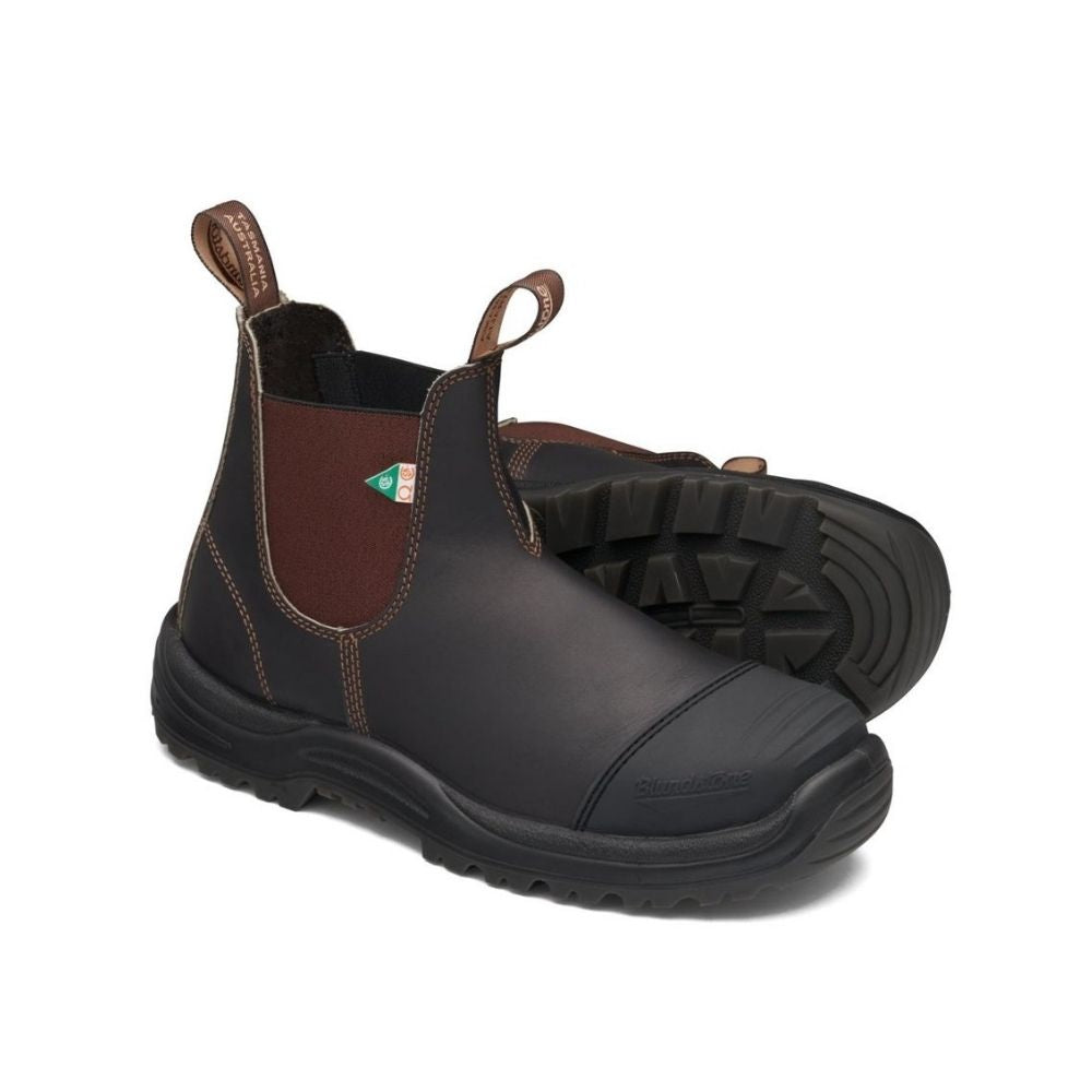 Blundstone 167 Unisex Slip-On Steel Toe Work Boots - Safety Shoes with Rubber Toe Cap, Stout Brown - Perfect for Construction, Warehouse & Outdoor Work