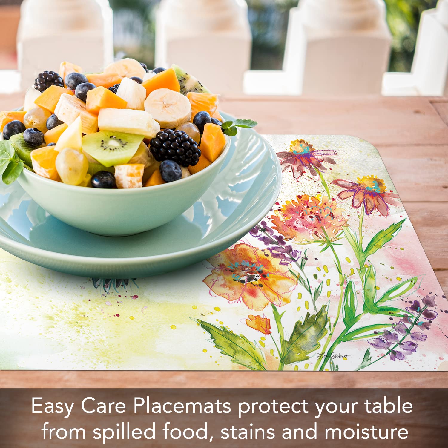 CounterArt Hummingbird Fanciful Flight 4-Pack Reversible Placemats | BPA-Free PVC-Free Flexible Plastic | Easy-Care Wipe Clean | Made in USA | Perfect for Dining Tables, Kitchen Countertops & Outdoor Entertaining