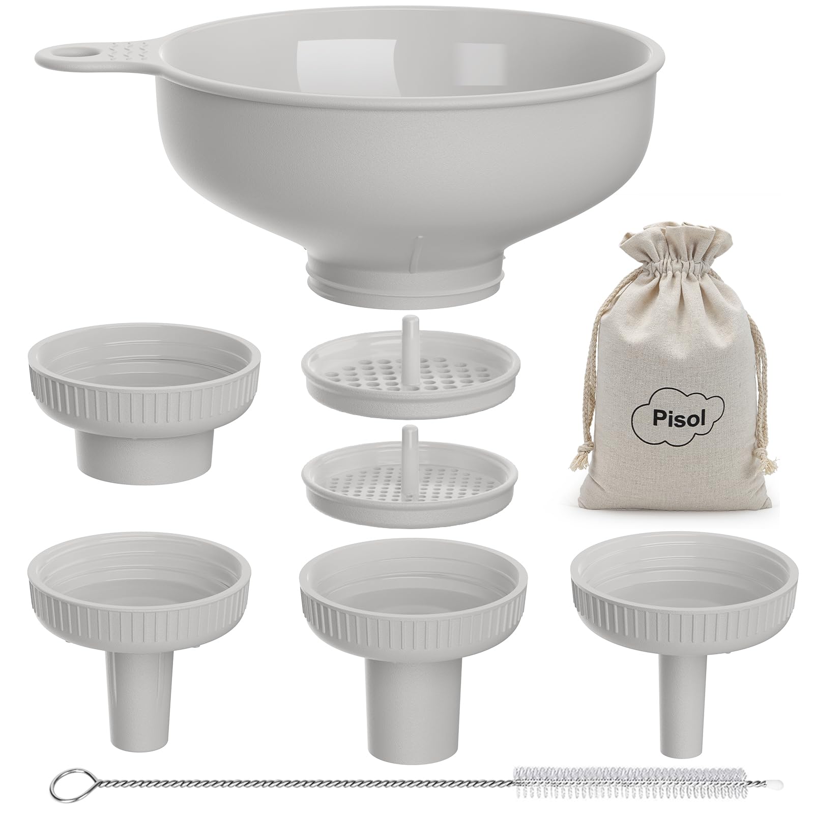 **4-Piece Wide Mouth Kitchen Funnel Set - Food Grade Plastic Canning Funnel with 4 Size Spouts & 2 Strainers for Bottles, Jars & Bags - Perfect for Home Canning, Cooking, and DIY Projects (Grey)**