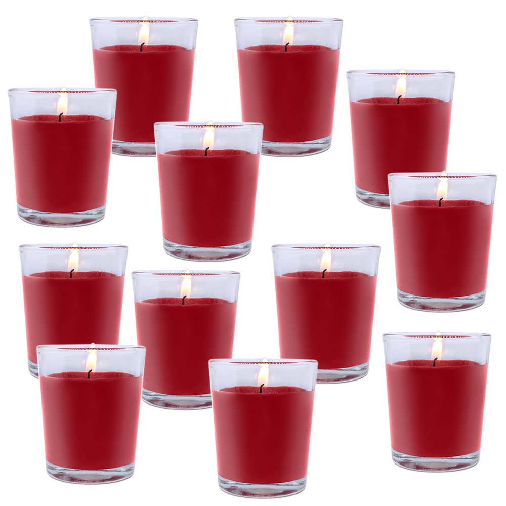 20 Unscented Red Votive Candles in Glass - Soy Wax for Weddings, Parties & Holidays