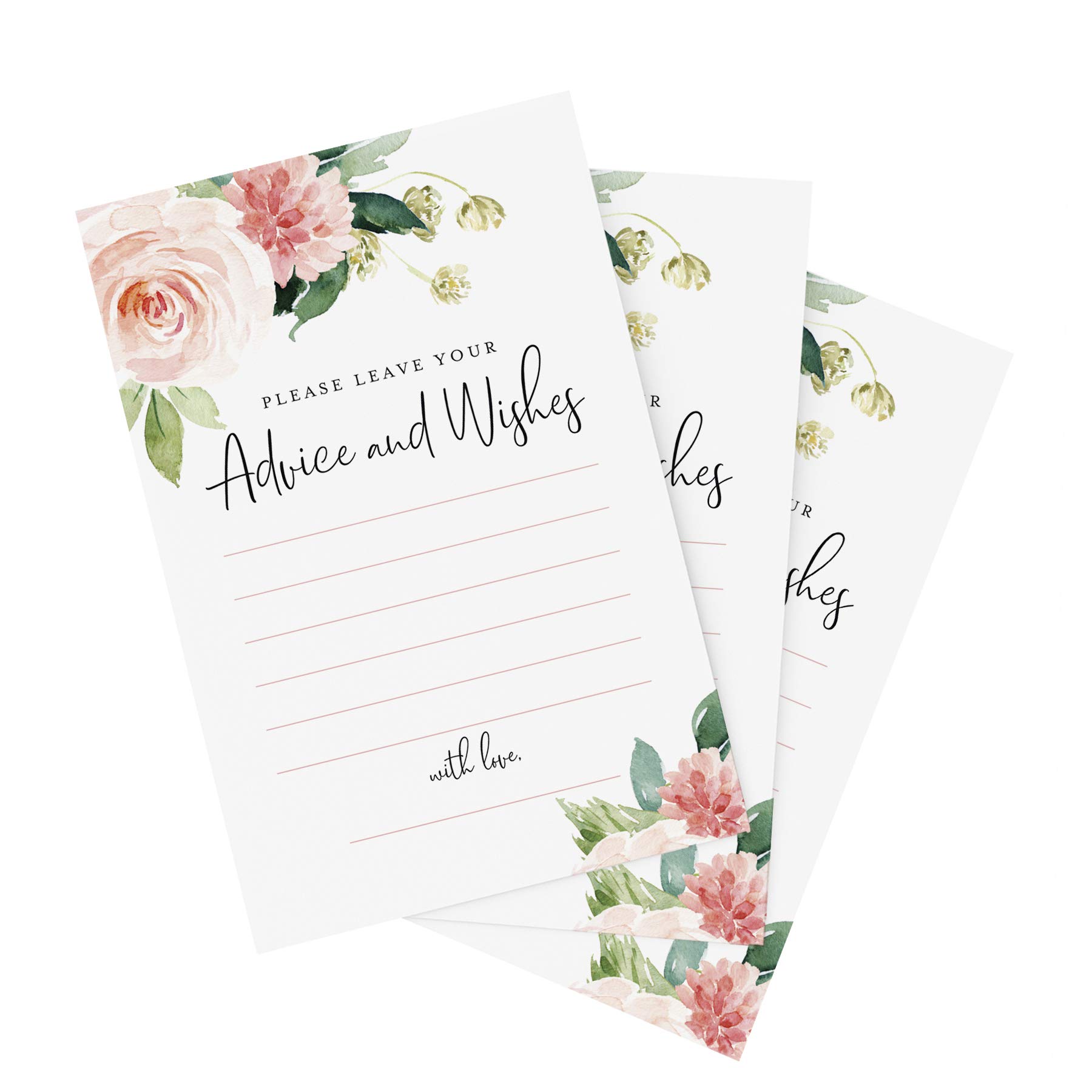 Bliss Collections Advice and Wishes Greeting Cards - 50 Pack Boho Floral Blush Pink & Greenery Design | Perfect for Weddings, Baby Showers, Bridal Showers, Graduation & Special Events | 4x6 Inch Blank Cards for Heartfelt Messages