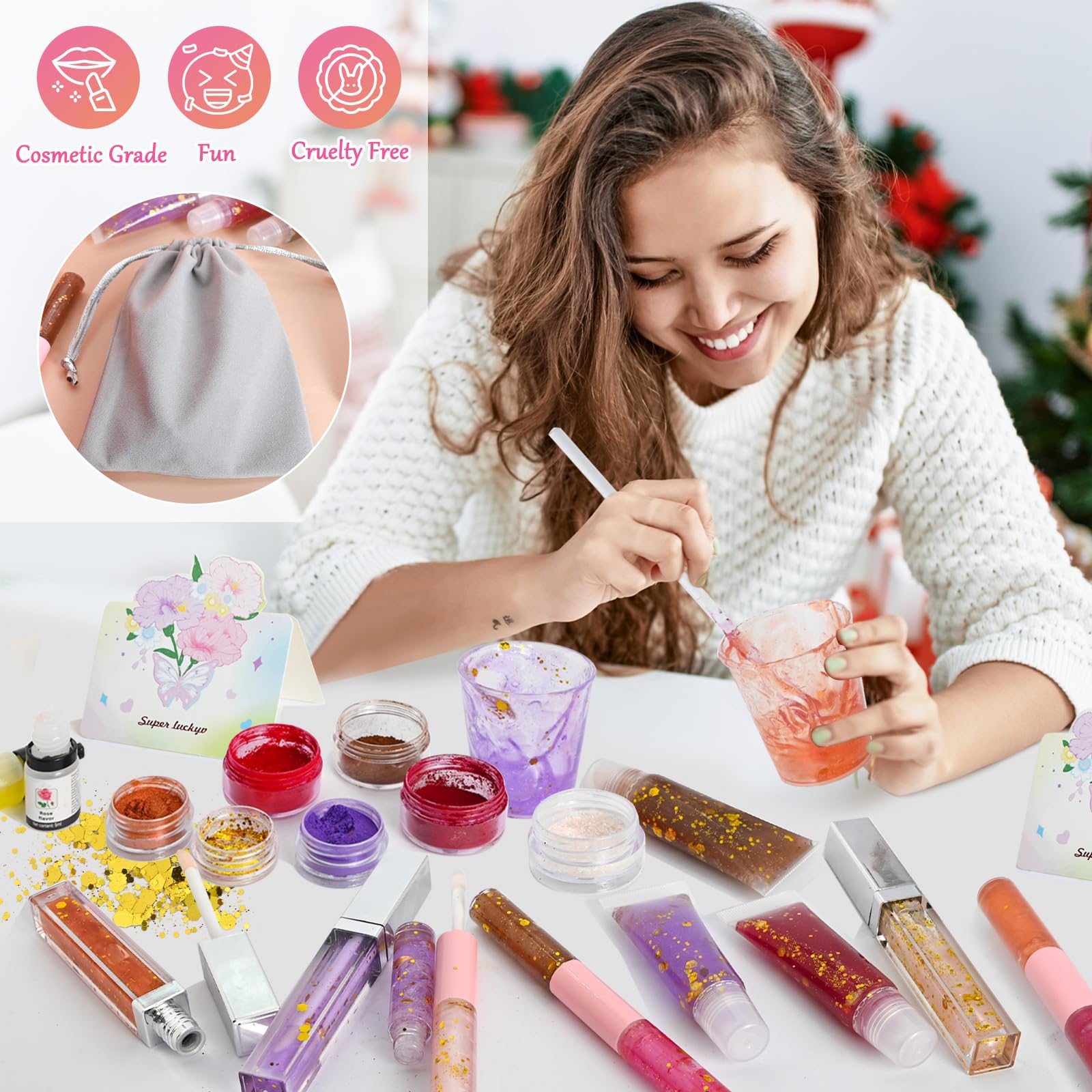 JCOOS DIY Lip Gloss Making Kit for Women & Teens - Includes Lip Oil, Moisturizing Base, Pigments & Tubes - Perfect for Beginners, Unique Gifts & Creative Beauty Projects - Great for Birthday Parties, Spa Days & Self-Care Activities