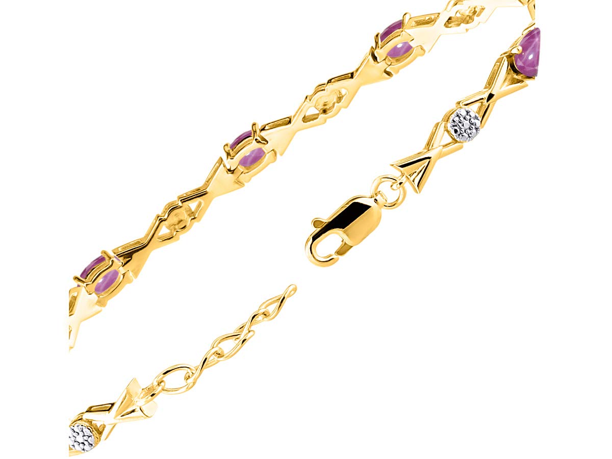 RYLOS Women's Yellow Gold Plated XOXO Hugs & Kisses Tennis Bracelet with Genuine Diamonds & Gemstones - Adjustable 7