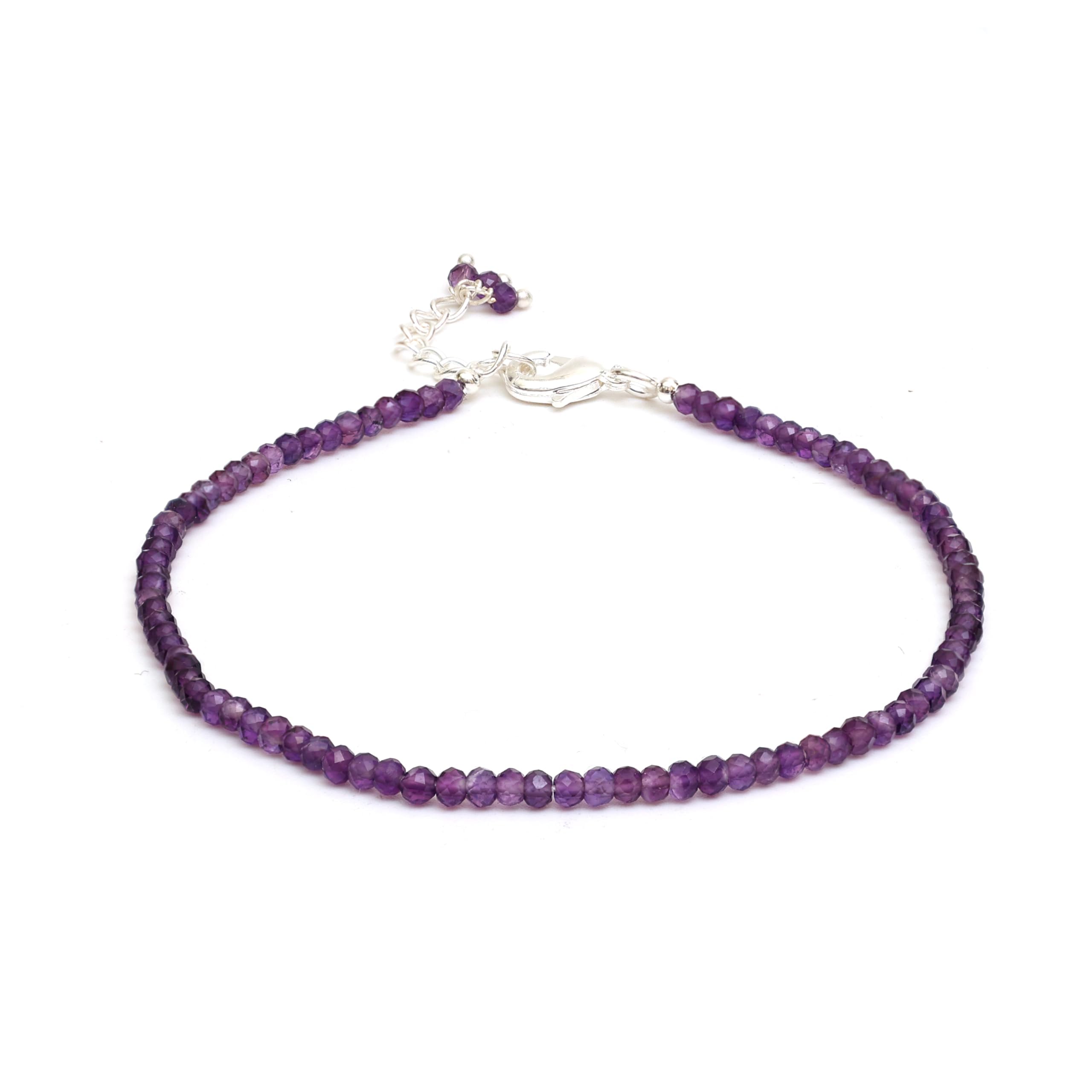 Gempires Amethyst Beaded Bracelet - February Birthstone Jewelry for Women, 8 Inch Silver Plated Dainty Bracelet, Hypoallergenic Gemstone Gift | Perfect for Birthdays, Valentine's Day & Everyday Wear