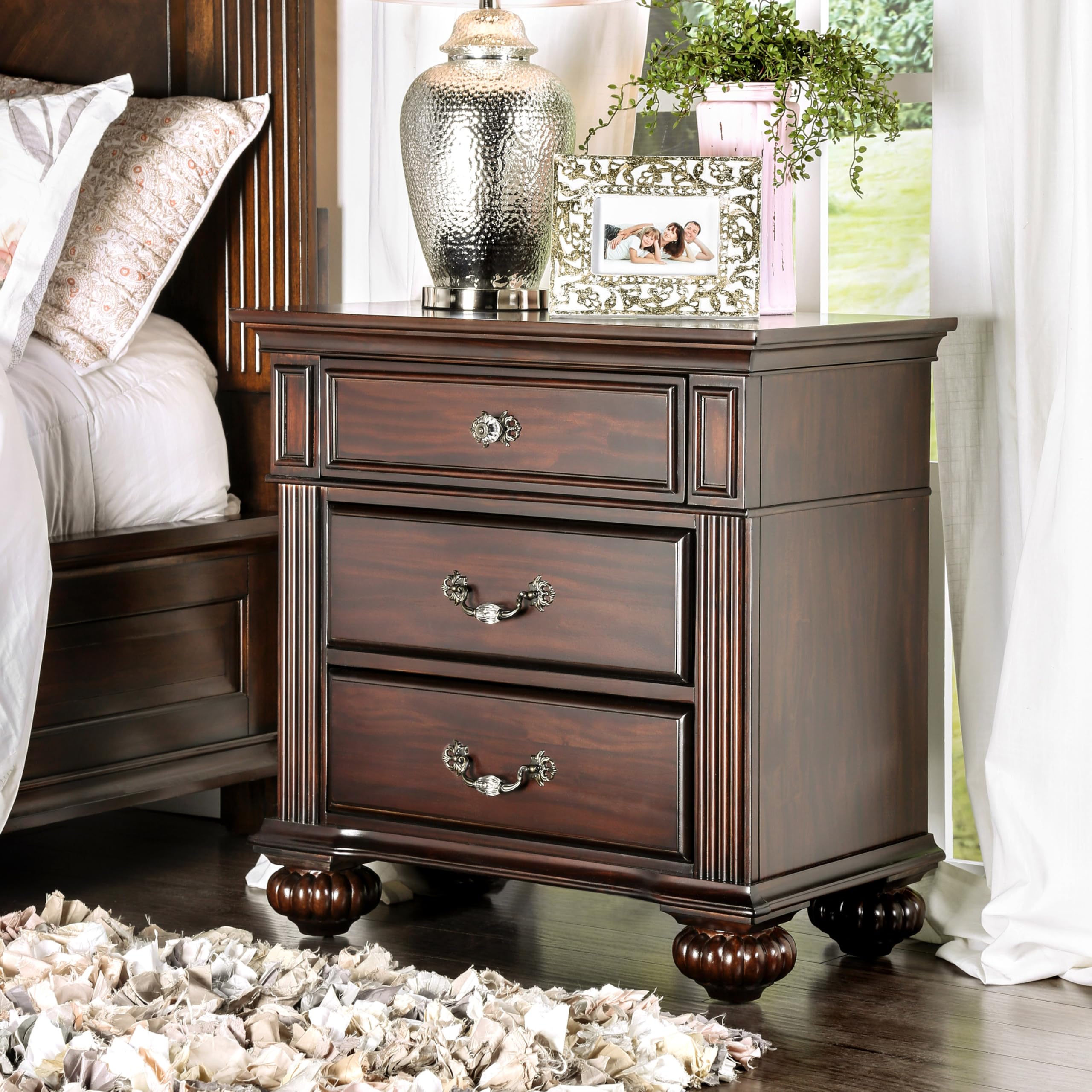 HOMES: Inside + Out ioHOMES Chaidari 3-Drawer Nightstand, Dark Walnut - Stylish Bedroom Furniture for Small Spaces, Modern Nightstand with Storage for Bedside Organization