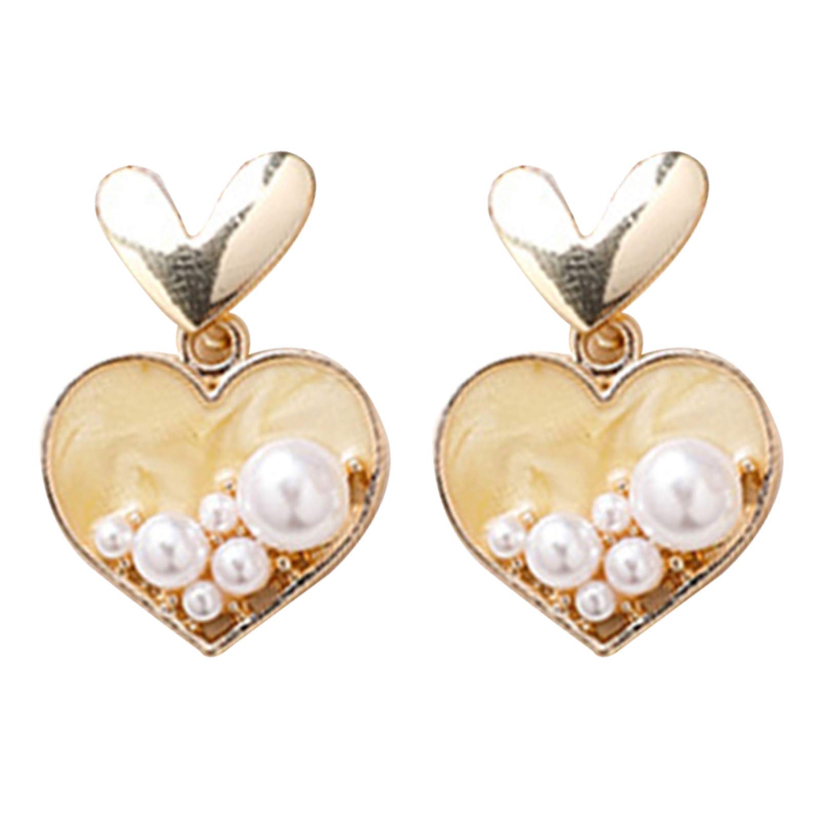 Fashion Faux Pearl & Marble Grain Heart Pendant Stud Earrings for Women & Men - Elegant Jewelry Gift for Her, Him, Girls & Boys | Perfect for Valentine's Day, Anniversary, Birthday & Special Occasions