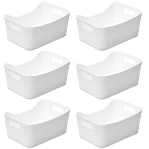 YBM HOME Plastic Storage Bins - 6 Pack Medium White Open Organizer Baskets for Kitchen Pantry, Bathroom Under Sink, Toys & Food Storage | Space-Saving Home Organization Solution