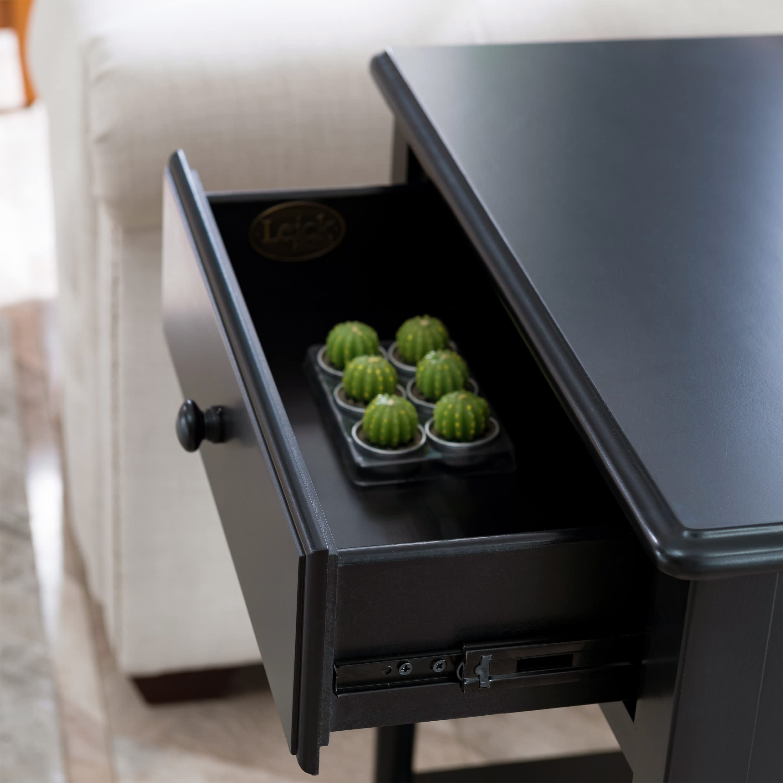 Coastal Nightstand with USB-C Fast Charging Station - Solid Wood Swan Black Side Table for Bedroom, Living Room & Small Spaces - Modern End Table with Storage Shelf - Perfect for Charging Devices & Organizing Essentials - Leick Home 20022-BK