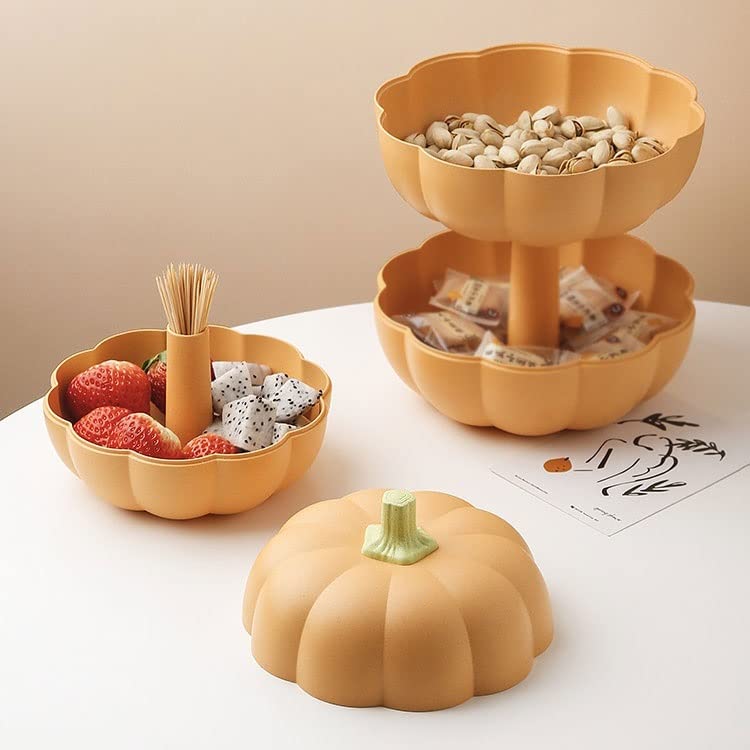 Creative Pumpkin-Shaped Fruit Bowl - Double-Layer Snack Storage Tray for Dried Fruits, Nuts & Candy | Orange Kitchen & Living Room Accessories | Perfect for Parties, Home Decor & Holiday Serving