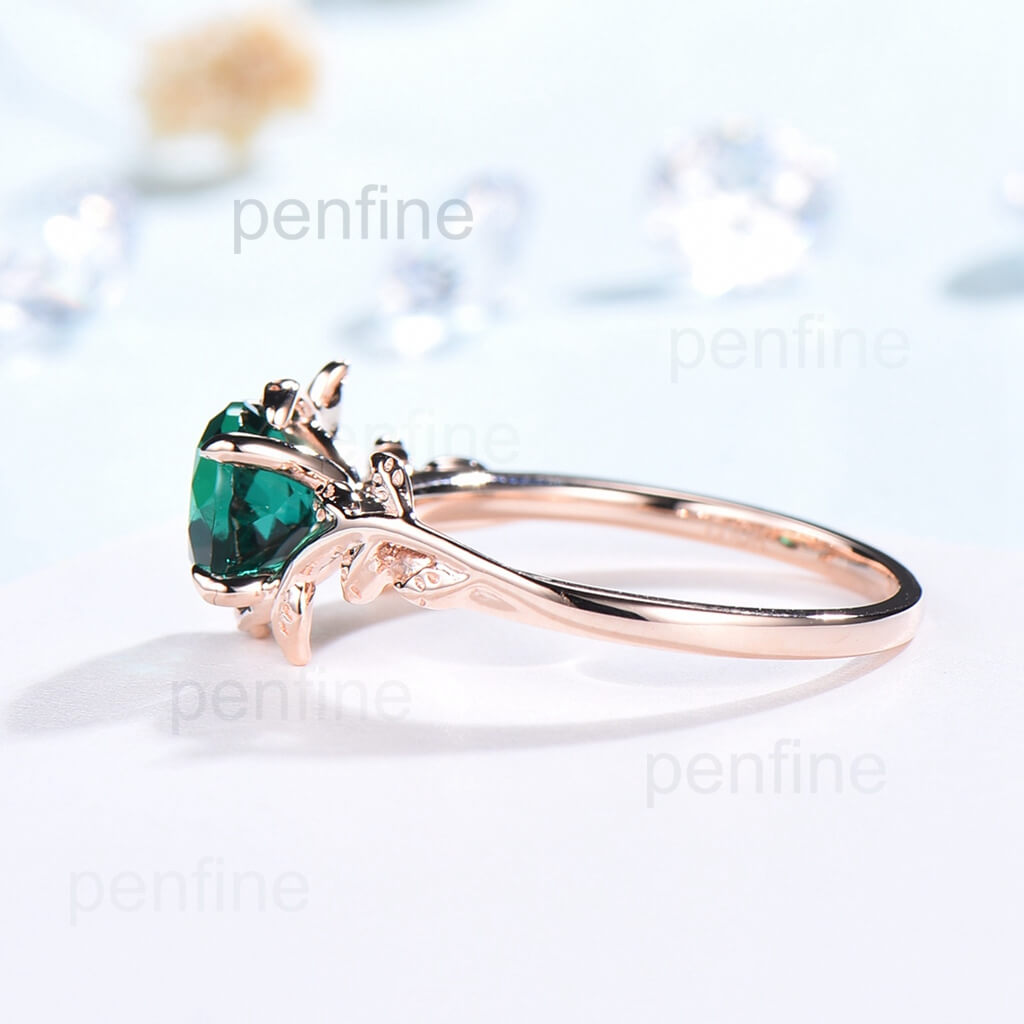 1 Carat Round Cut Emerald Solitaire Engagement Ring with Filigree Leaf Design - Perfect for Proposals, Anniversaries & Special Occasions