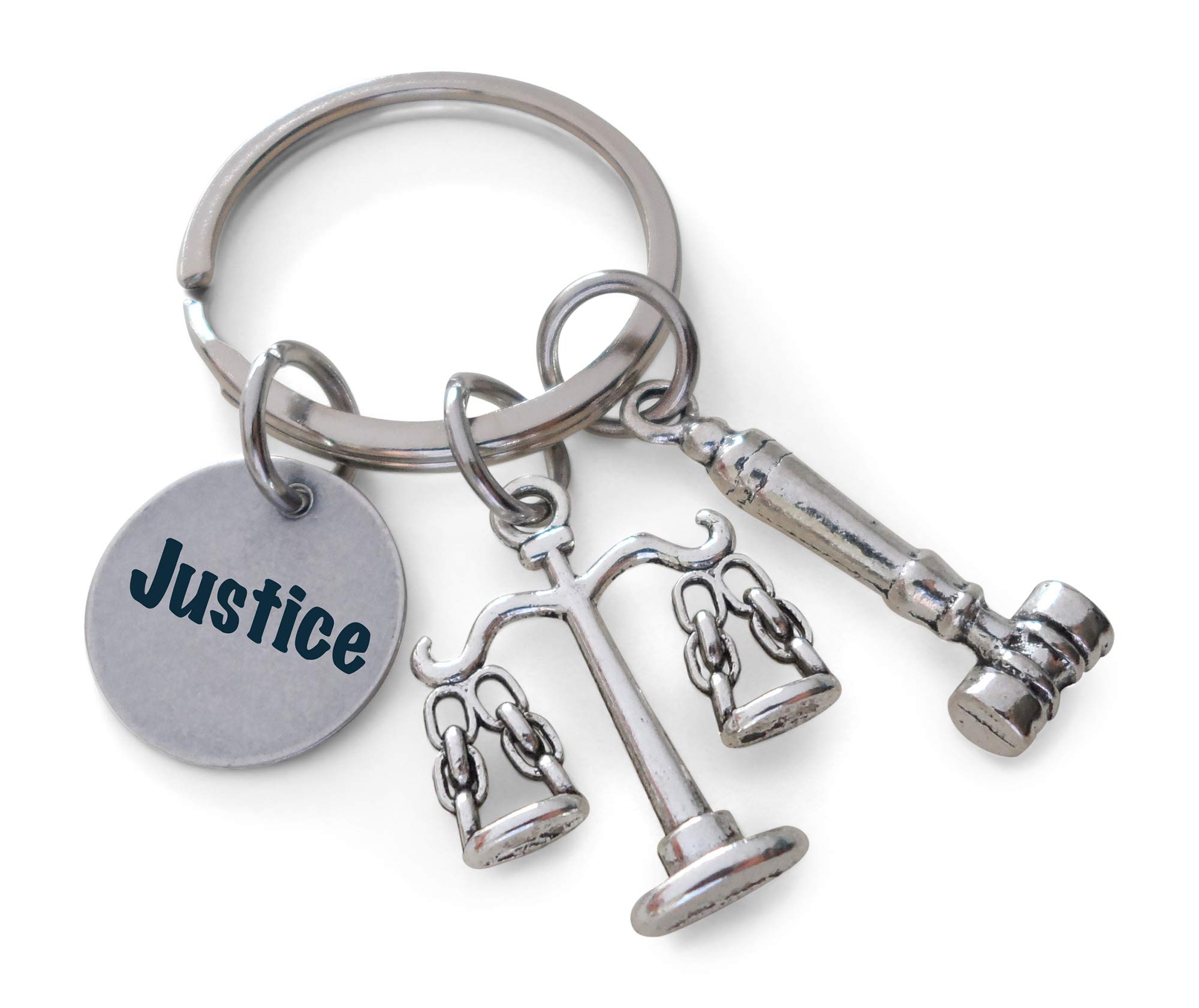 Personalized Lawyer Keychain - Custom Engraved Name Tag with Scales of Justice & Gavel Charm - Perfect Gift for Attorneys, Paralegals & Law Students - Office Accessories & Graduation Present