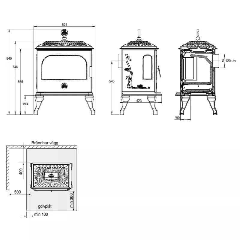 Westbo Victoria 85 Cast Iron Stove - Classic Fireplace for Cozy Home Heating & Rustic Decor - Perfect for Living Rooms, Cabins & Outdoor Spaces