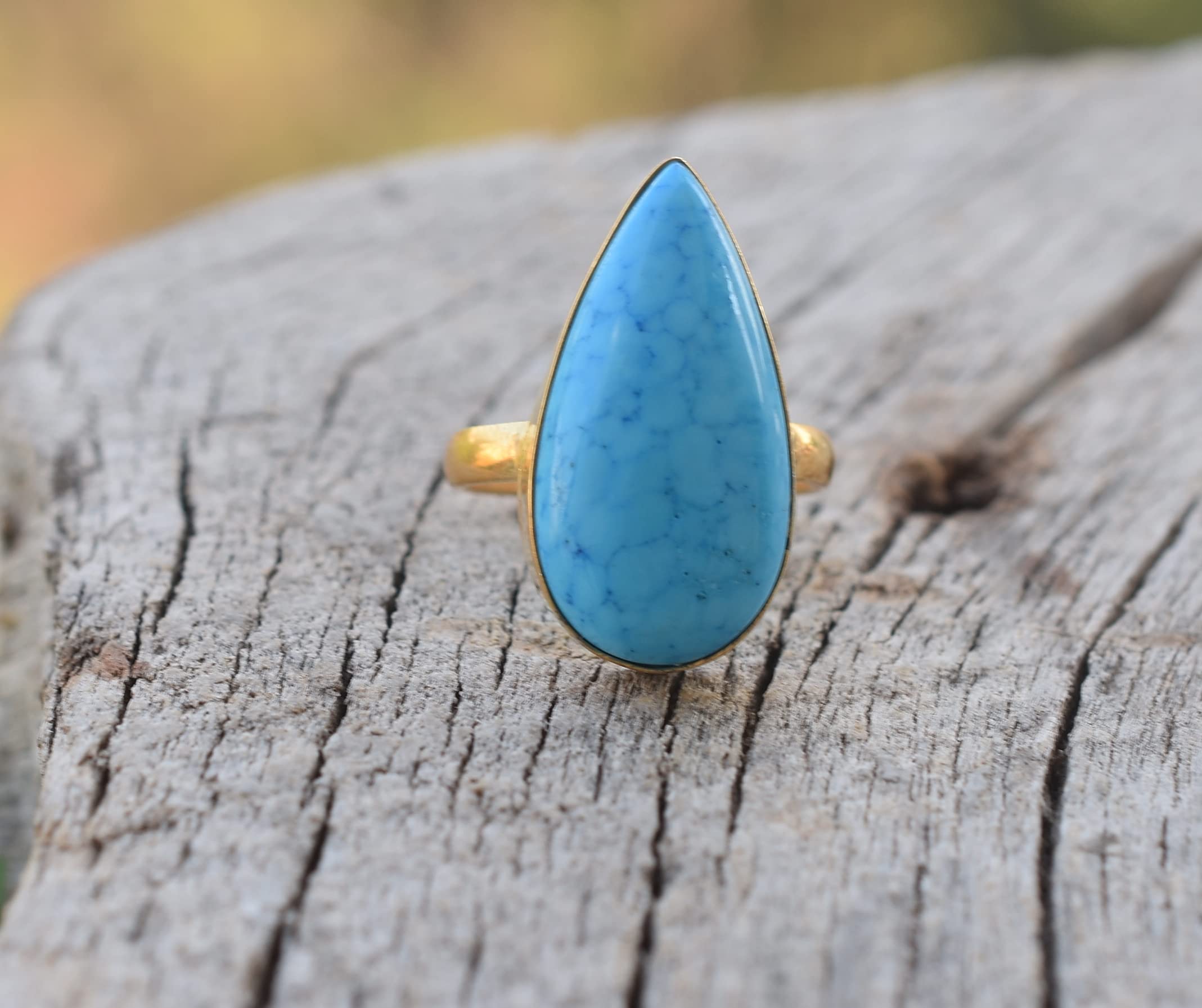 Veracity Jewelry Gold Plated Gemstone Rings for Women & Girls - Handmade Western Style Turquoise Blue Rings - Perfect Gift for Birthday, Anniversary, Wife, Mom, Girlfriend, Sister - Ideal for Casual Wear, Date Night, and Special Occasions