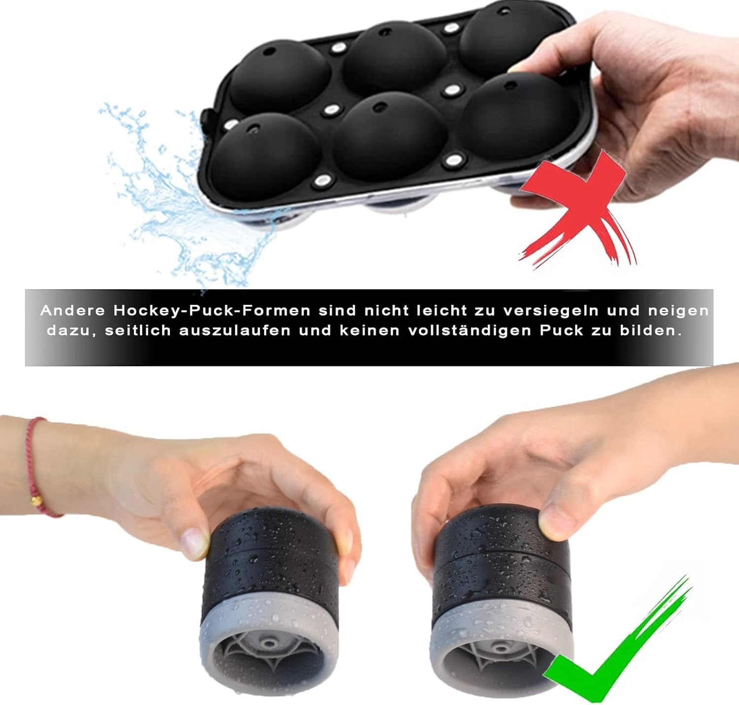 Premium 3-Pack Large Whiskey Ice Ball Maker Mold - Perfect Round Ice Spheres for Bourbon, Scotch & Cocktails - Ideal for Home Bars, Parties & Gifts (Black)