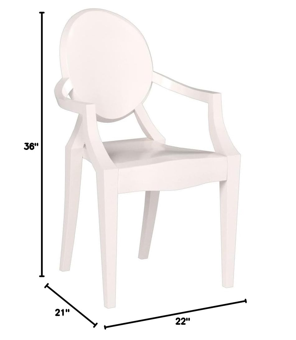 2-Pack White Modern Glam Ghost Chairs with Arms - Clear Acrylic Plastic Mirrored Dining Chairs for Living Room, Bedroom, Office Desk, Vanity & Outdoor Use - Retro Accent Furniture Set