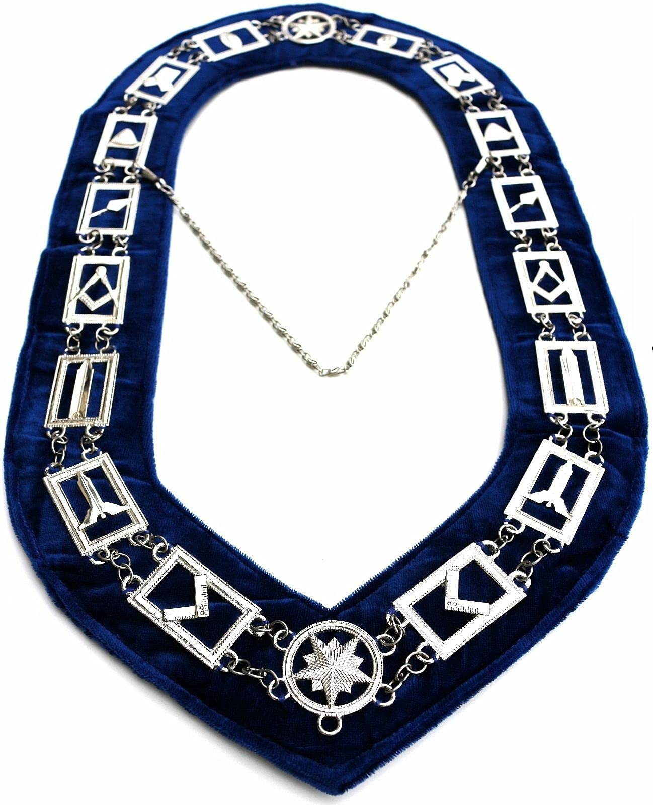 14 Stars Masonic Regalia Set - Past Master Mason Blue Lodge Apron with Square Chain Collar, Compass Gloves & Lightweight Soft Case - White & Blue One Size - Perfect for Masonic Ceremonies, Lodge Meetings & Freemason Events