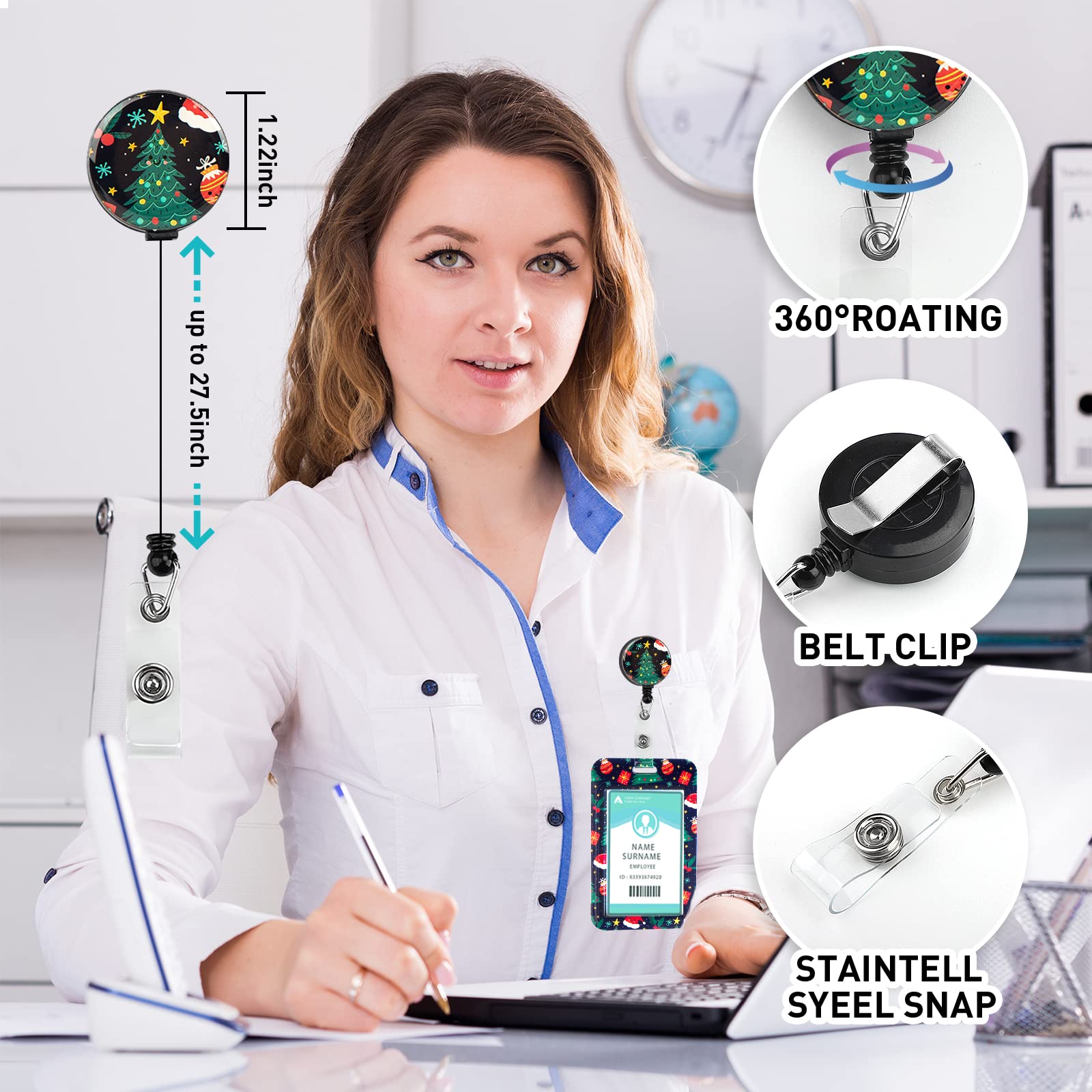 Christmas Themed ID Badge Holder with Adjustable Lanyard - Retractable Badge Reel for Women, Kids, Teachers, Nurses, Doctors & Students - Perfect for Holiday Work, School & Office Events
