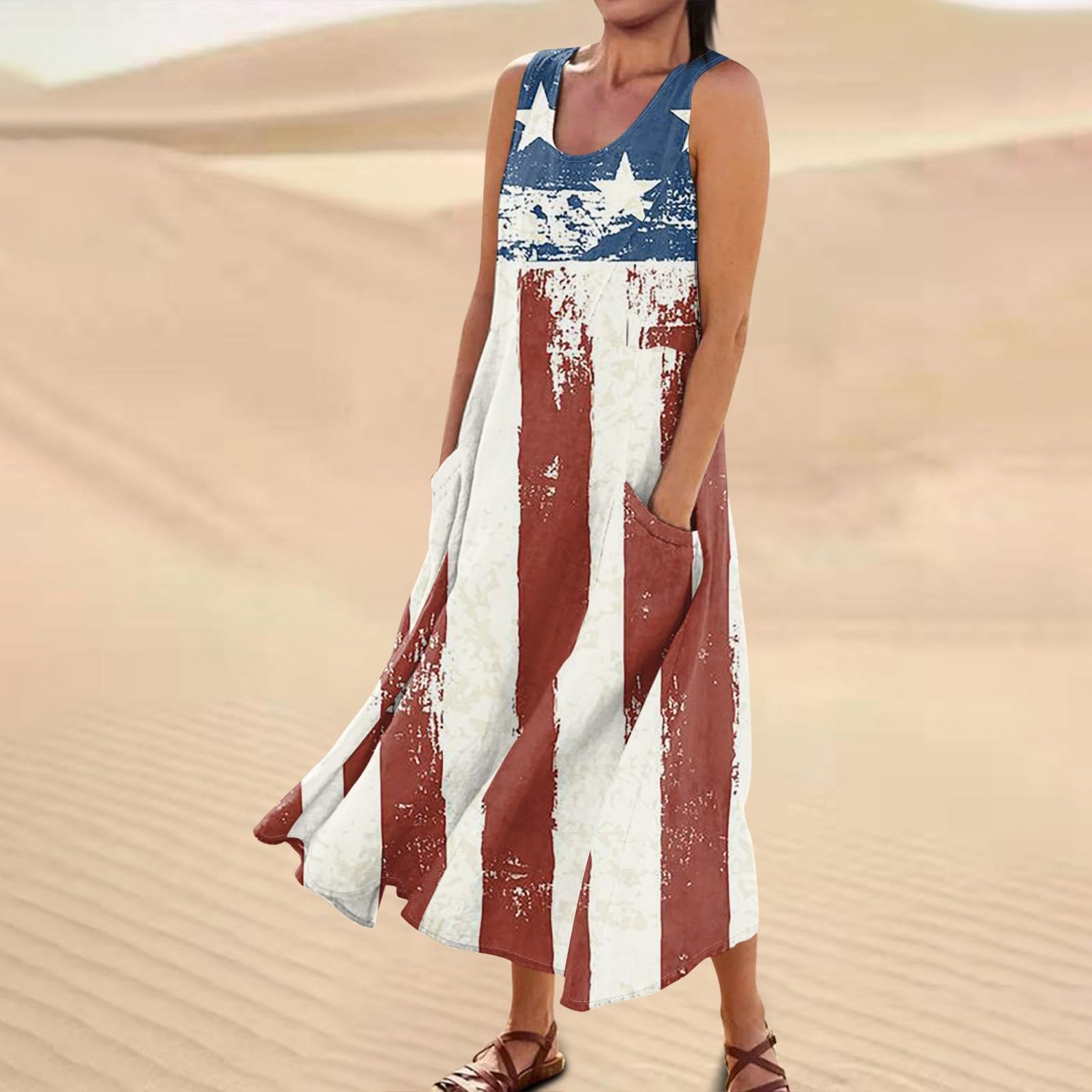 2024 Women's Flowy Maxi Sun Dress - Light Blue 3XL | Summer Beach Holiday Dress, Independence Day & Party Wear | Casual & Festive Occasions