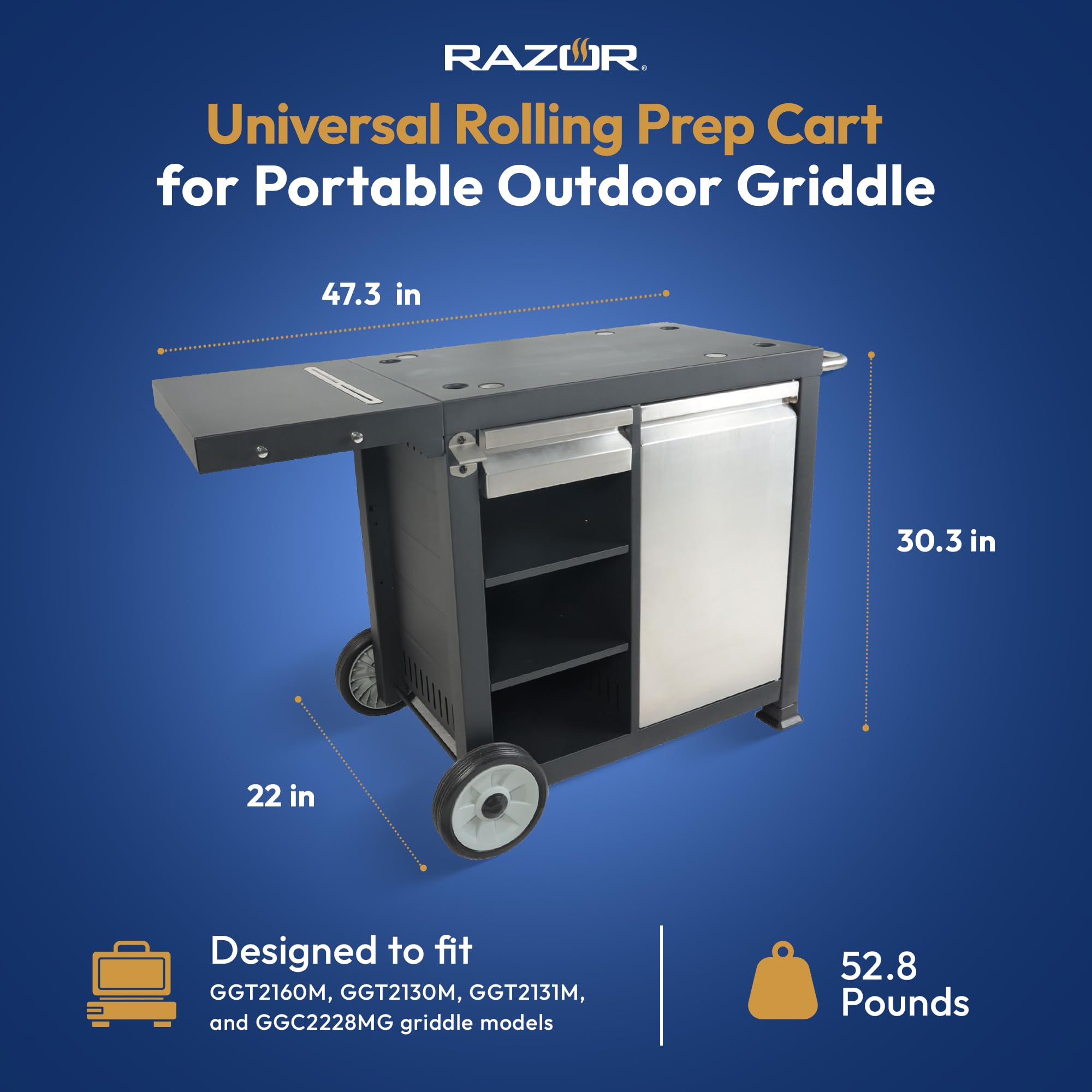 Universal Rolling Prep Cart with Shelves & Storage Drawer - Portable Outdoor Griddle & Grill Accessory - Black - Perfect for Backyard BBQs, Camping & Outdoor Cooking