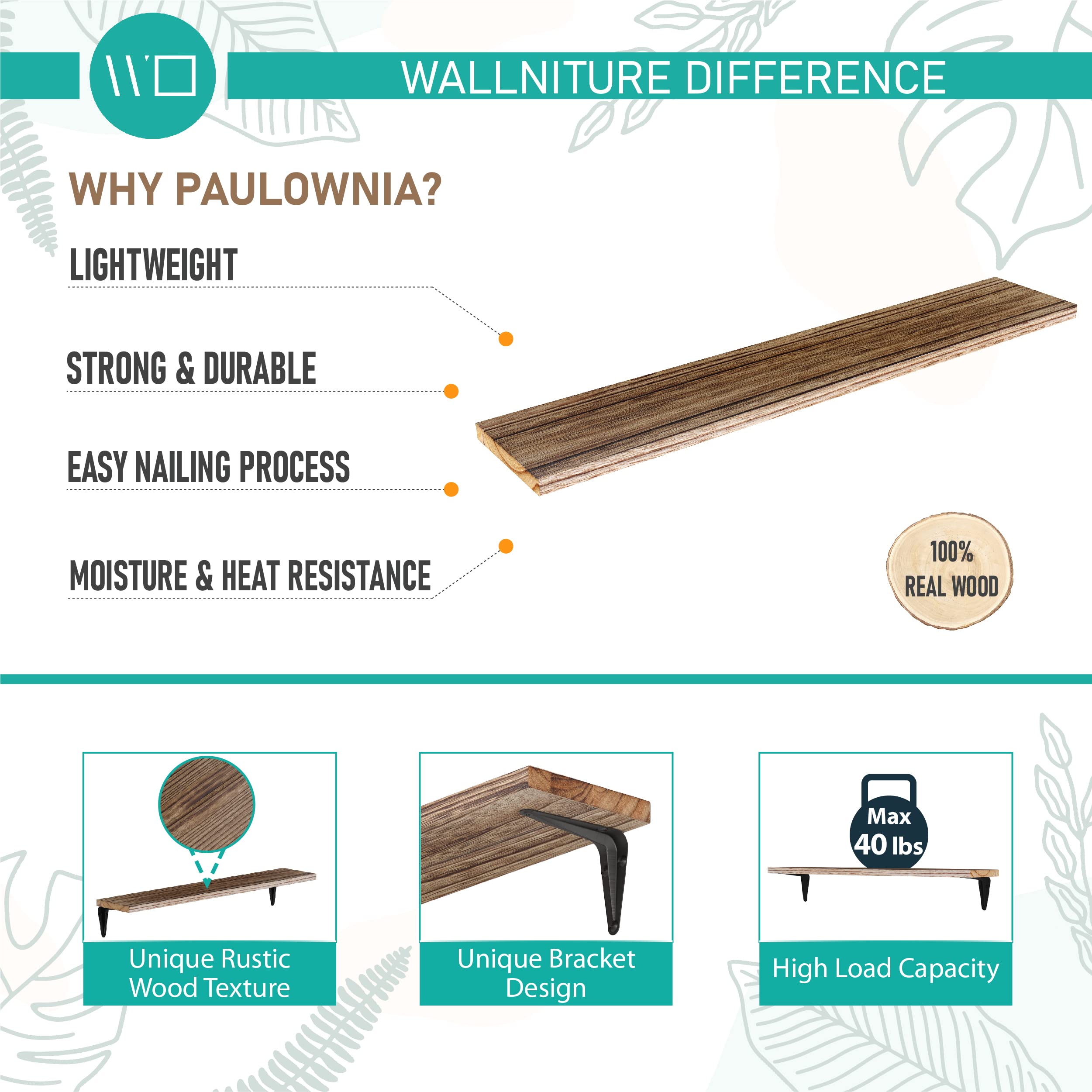 Wallniture Arras Wood Floating Shelves Set of 5 - 24