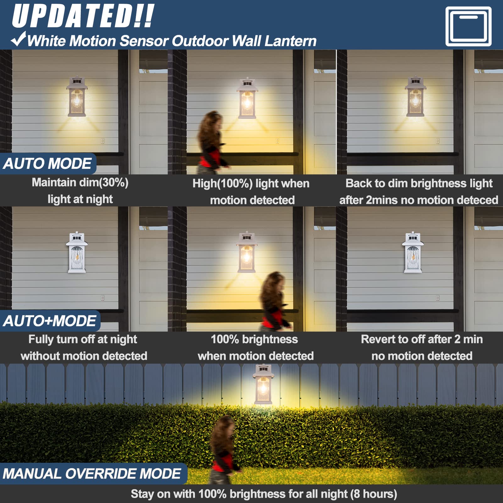 2 Pack Advanced Motion Sensor Outdoor Lights - White Dusk to Dawn Waterproof Wall Mount Fixtures, Anti-Rust Exterior Lighting for House, Garage & Porch | Perfect for Security, Pathway & Entryway Illumination