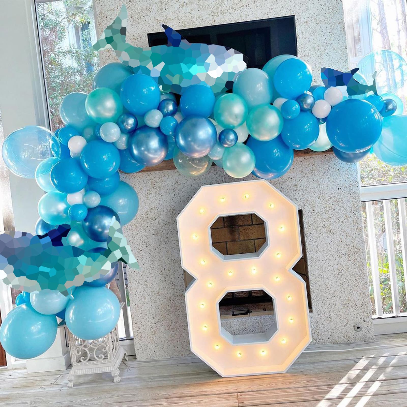 Blue Shark Balloon Garland Kit - Ocean Under the Sea Balloon Arch with Light Aqua Blue Latex & Metallic Dolphin Balloons | Perfect for Shark-Themed Baby Showers, Birthday Parties & Ocean Decorations